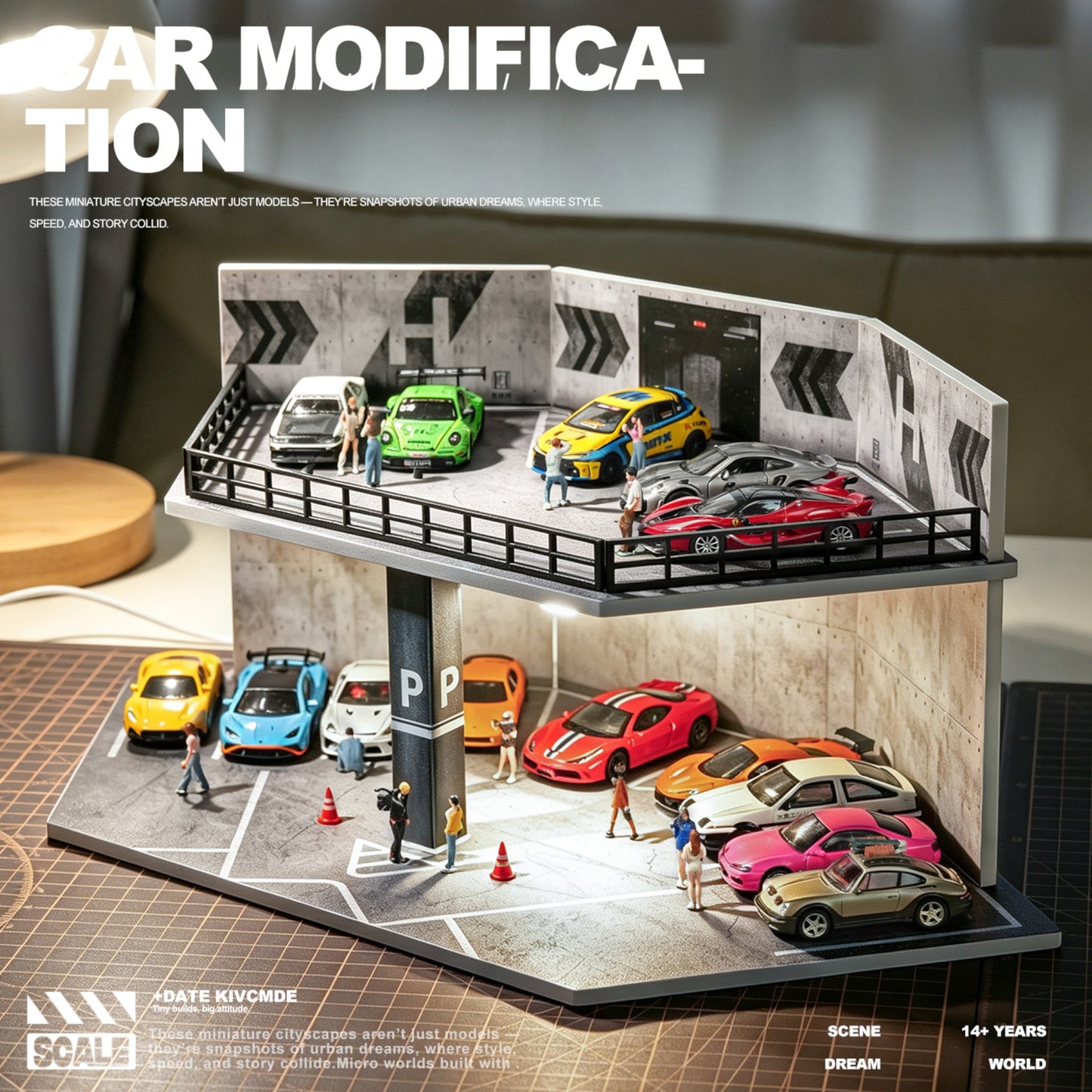 SCJ Diorama - Pre-Order - Industrial Double-Deck Parking Garage mit Beleuchtung - SCJ-82079