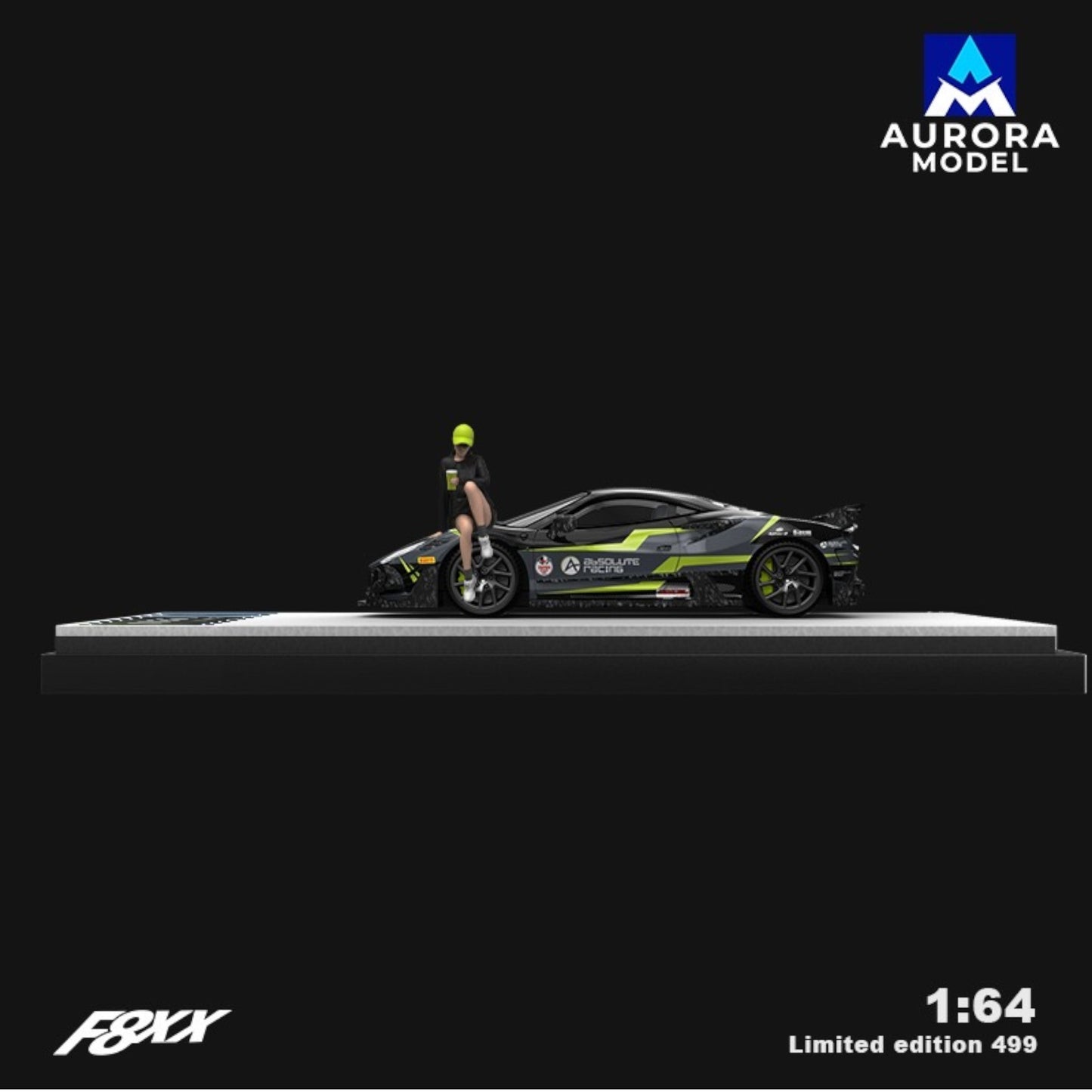 Aurora Models - Pre-Order - F8 Tributo, Mansory modified F8XX, black mit Figur - AM646518-1