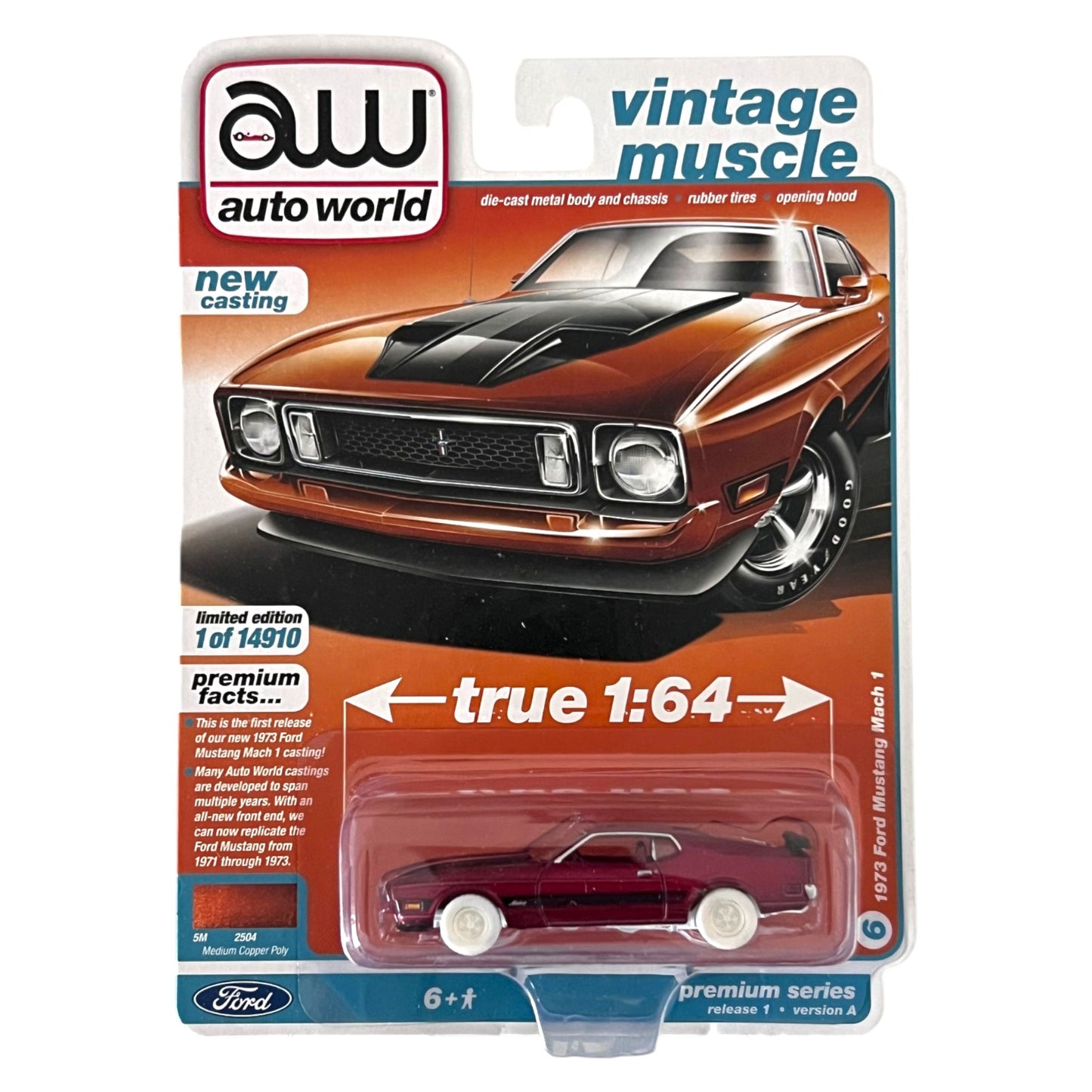AUTO WORLD - 1973 FORD MUSTANG MACH 1 - Copper / Flat Black - AWSP099A - Chase Car