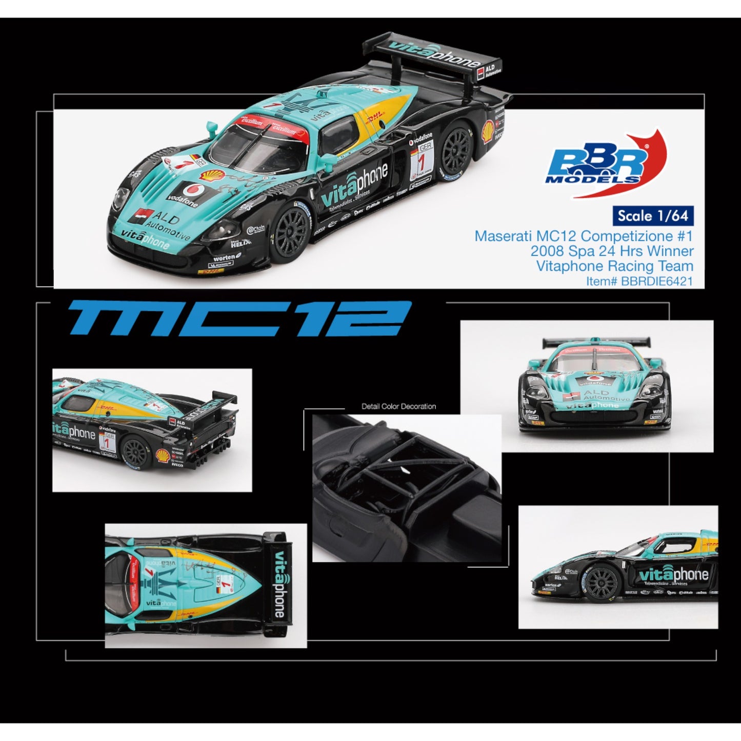 BBR - Pre-Order - MASERATI MC12 COMPETITIZONE #1 VITAPHONE RACING SPA 24 HRS WINNER - BBRDIE6421