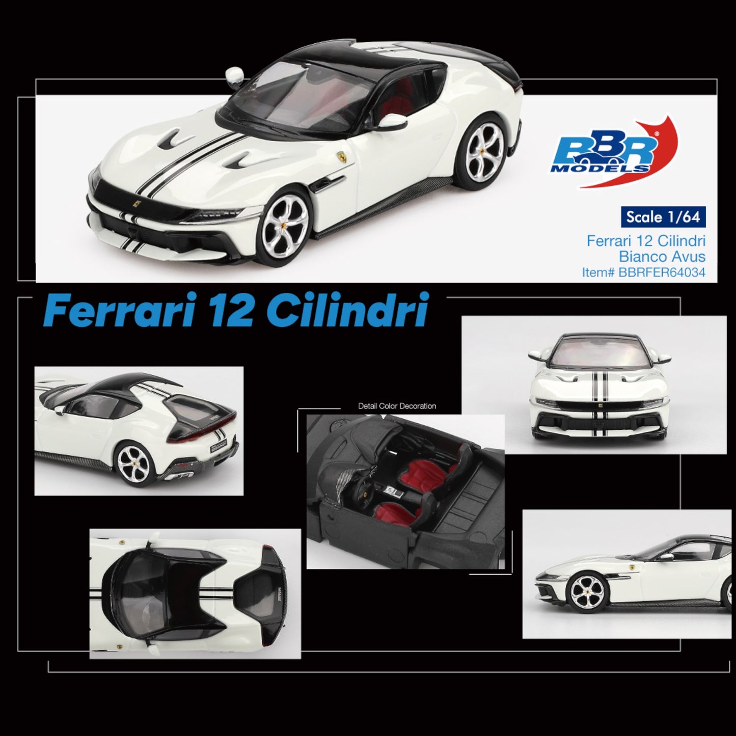 BBR - Pre-Order - Ferrari 12 Cilindri Bianco Avus - BBRFER64034