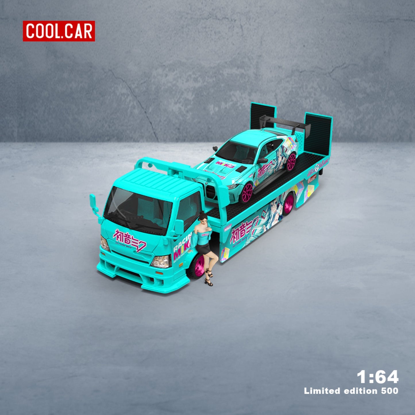 CoolCar - Pre-Order - BMW M4 mit H300 Flatbed Transporter - Hatsune Miku mit Figur - CC647214-T