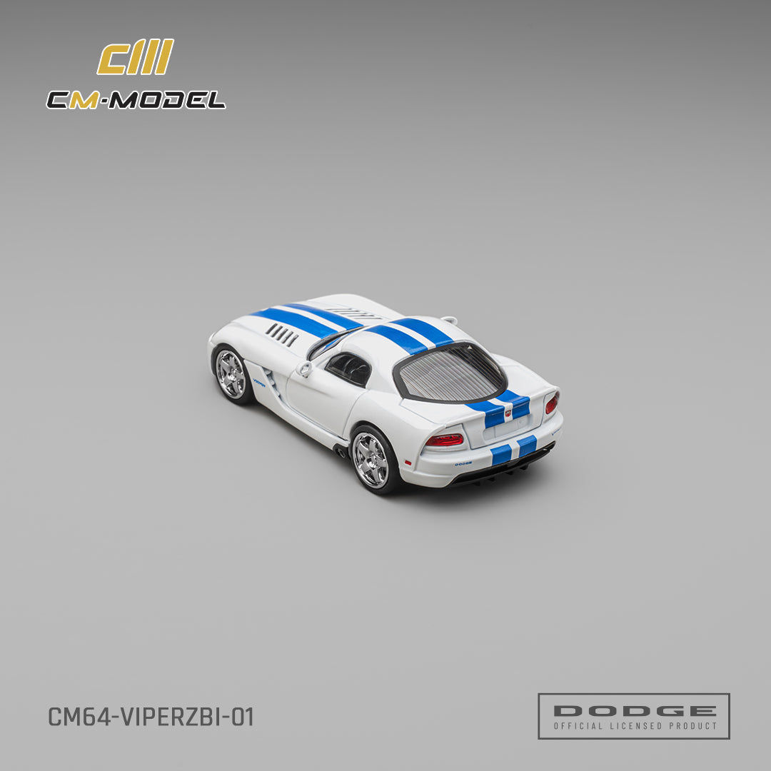 CM Model - Pre-Order - Dodge Viper (ZBI) Stone White Whit Blue Racing Stripes - CM64-VIPERZBI-01