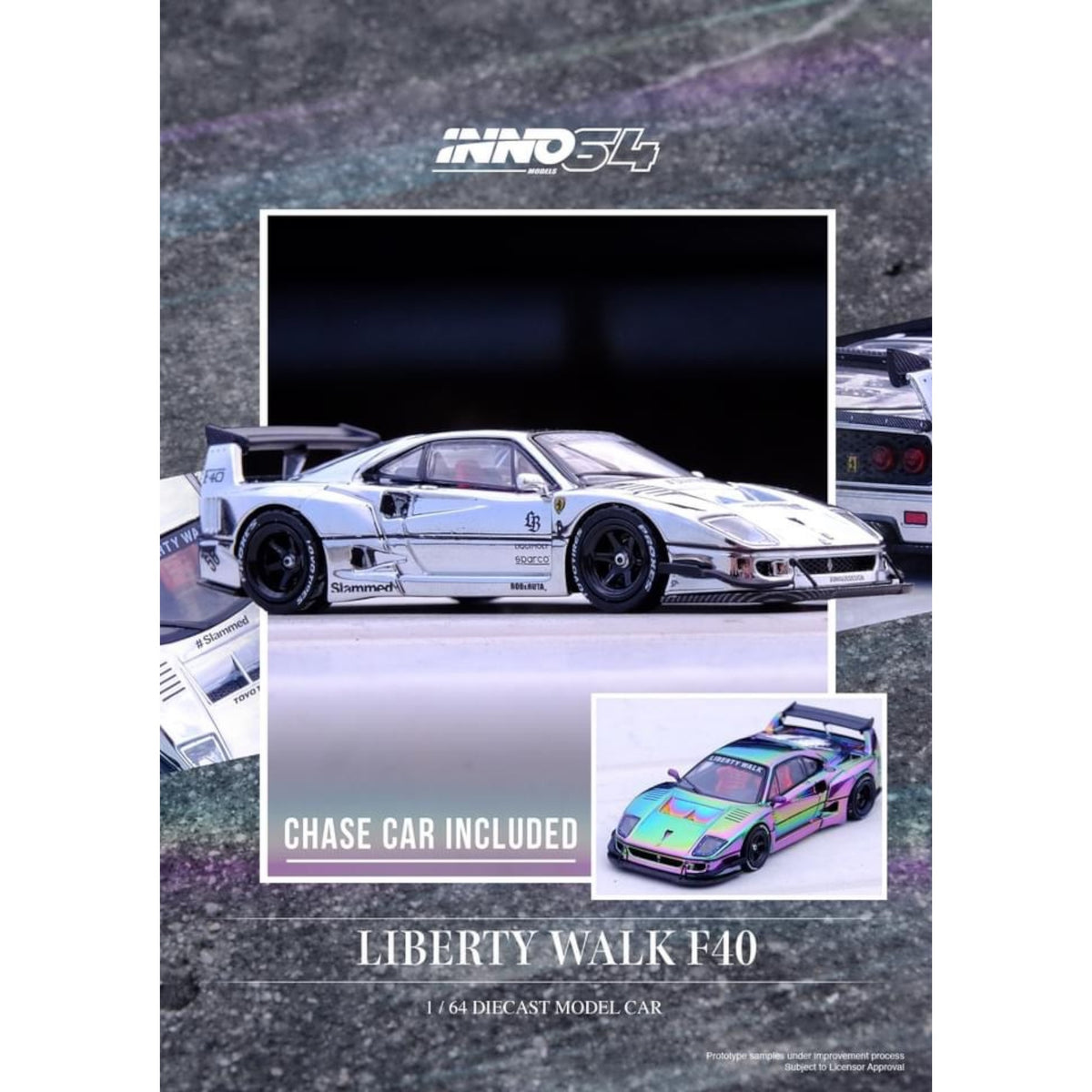 Lager INNO64 - Pre-Order - LBWK Ferrari F40, chrome silver - 1:64 - IN64-LBWKF40-CHS