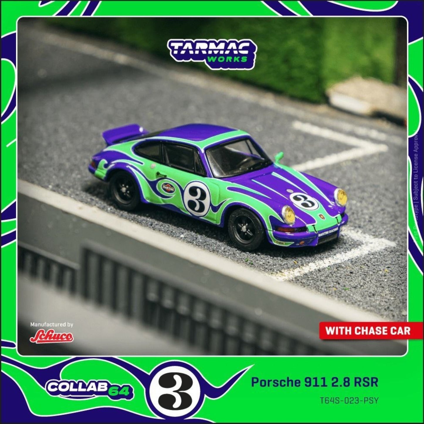 Tarmac Works - Pre-Order - Porsche 911 2.8 RSR #3 *Psychodelic*, purple/green - T64S-023-PSY