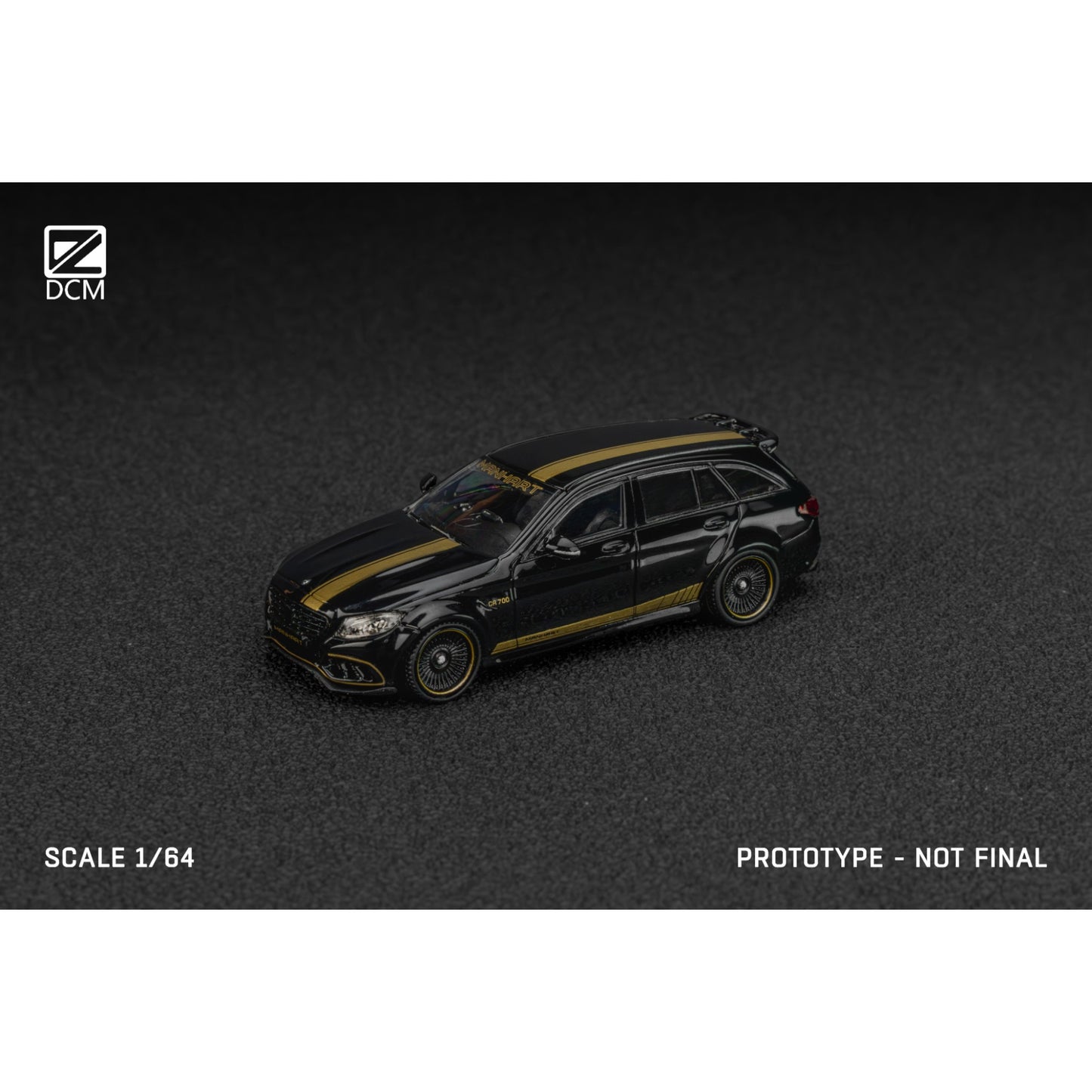 Pre-Order bis 23.08.2025 - DCM Models - C63S AMG S205, Wagon, Black with Gold Livery