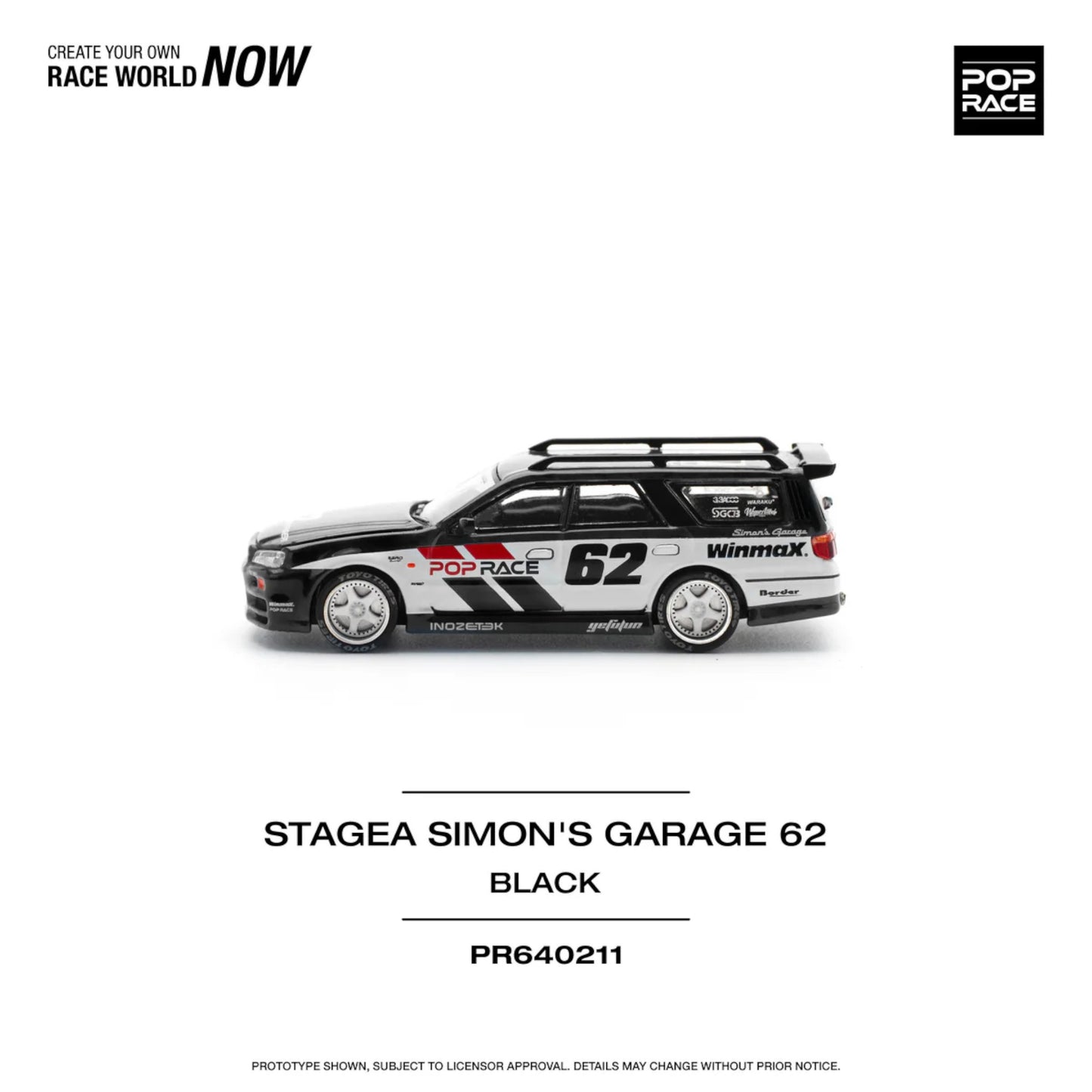 Pop Race - Pre-Order - Nissan Stagea Simon`s Garage #62, black - PR640211