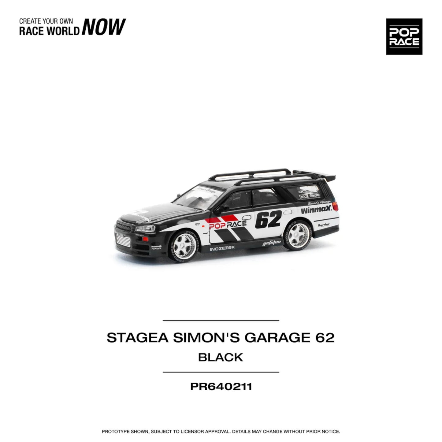 Pop Race - Pre-Order - Nissan Stagea Simon`s Garage #62, black - PR640211