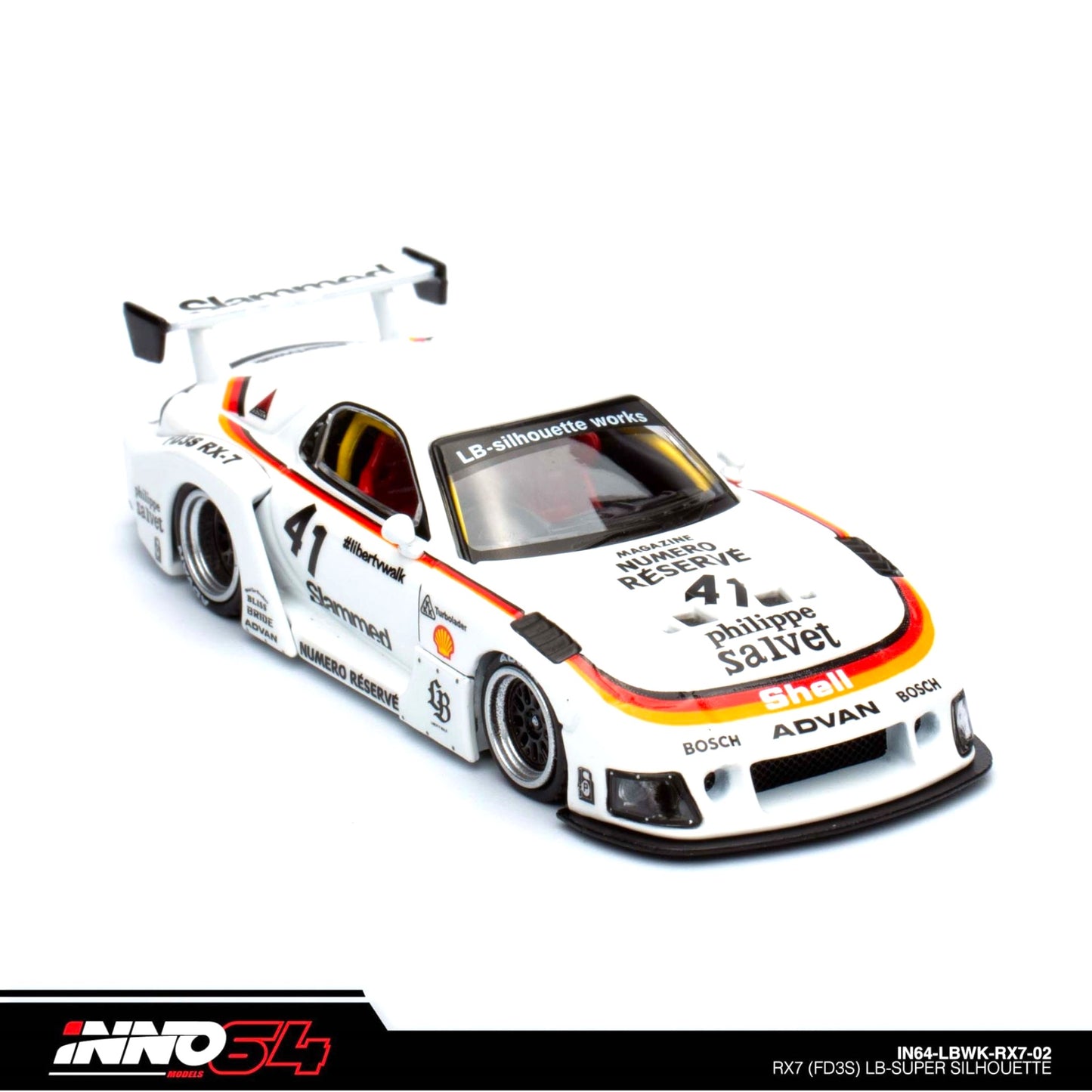 INNO64 - LBWK Mazda RX7 (FD3S) LB Super Silhouette, white/orange/black- 1:64 - IN64-LBWKRX7-02