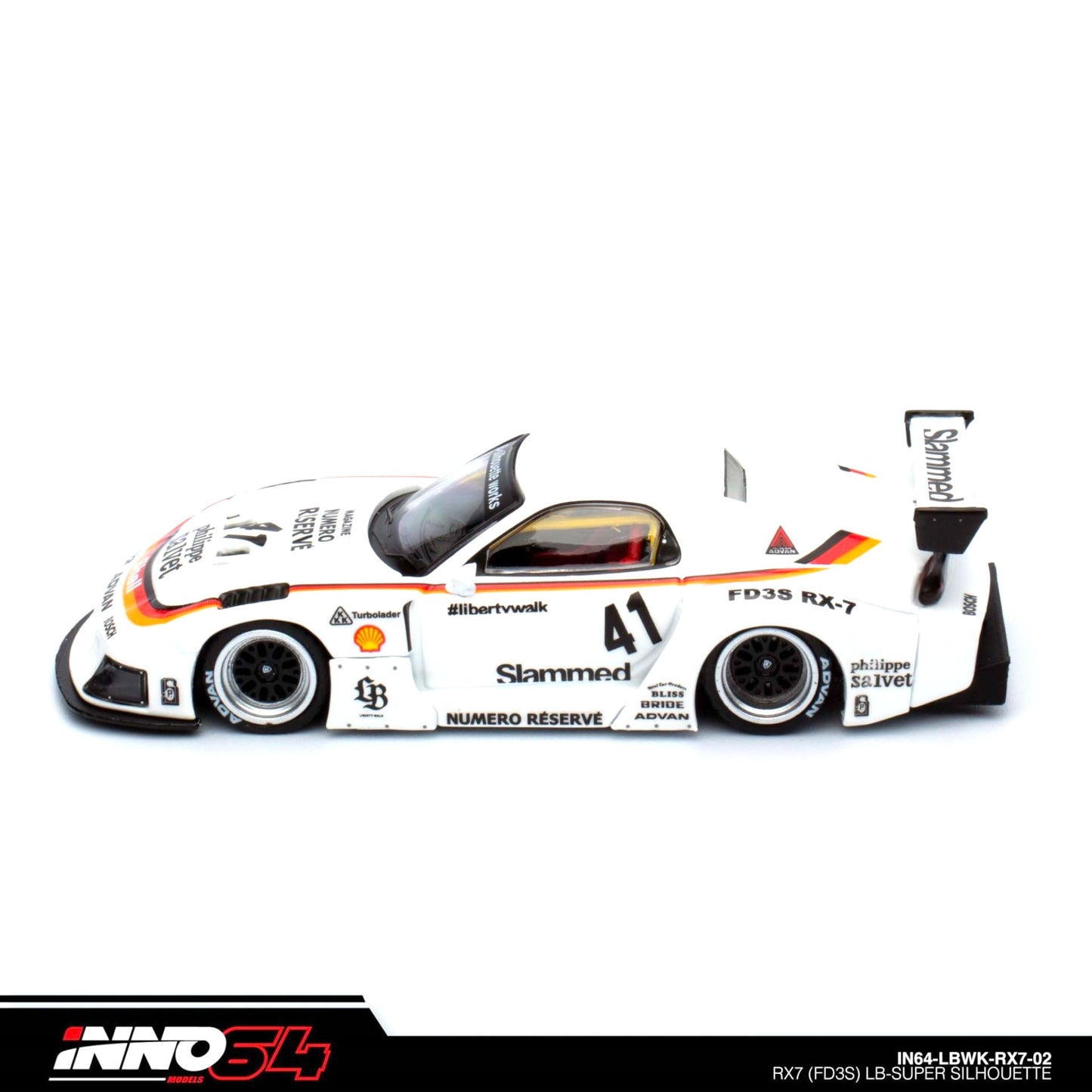 INNO64 - LBWK Mazda RX7 (FD3S) LB Super Silhouette, white/orange/black- 1:64 - IN64-LBWKRX7-02