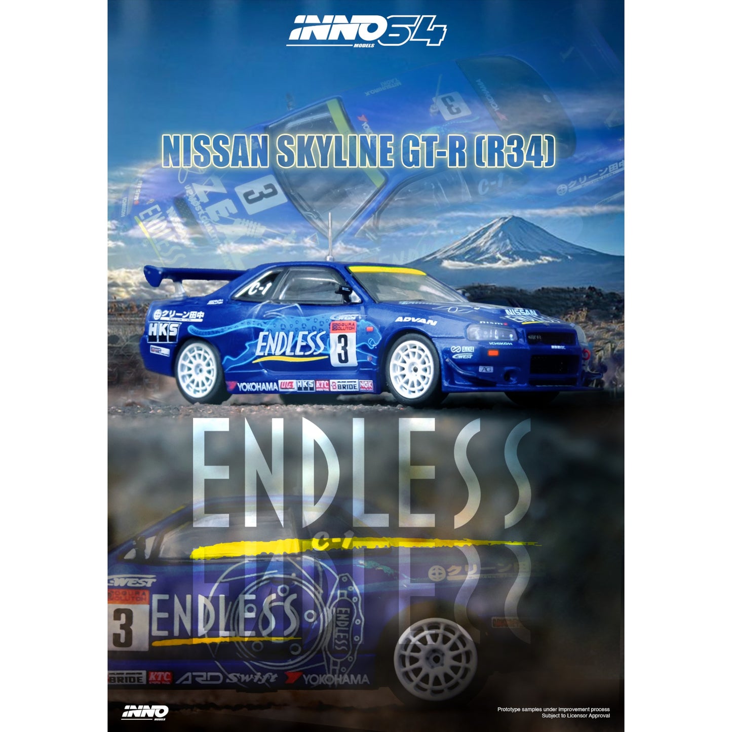 INNO64 - Nissan Skyline GT-R (R34) #3 "ENDLESS ADVAN" - IN64-R34-STS02W
