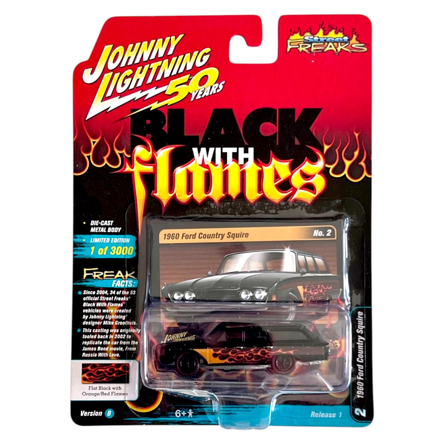 Johnny Lightning - Street Freaks - 1960 Ford Country Squire Black orange Flames