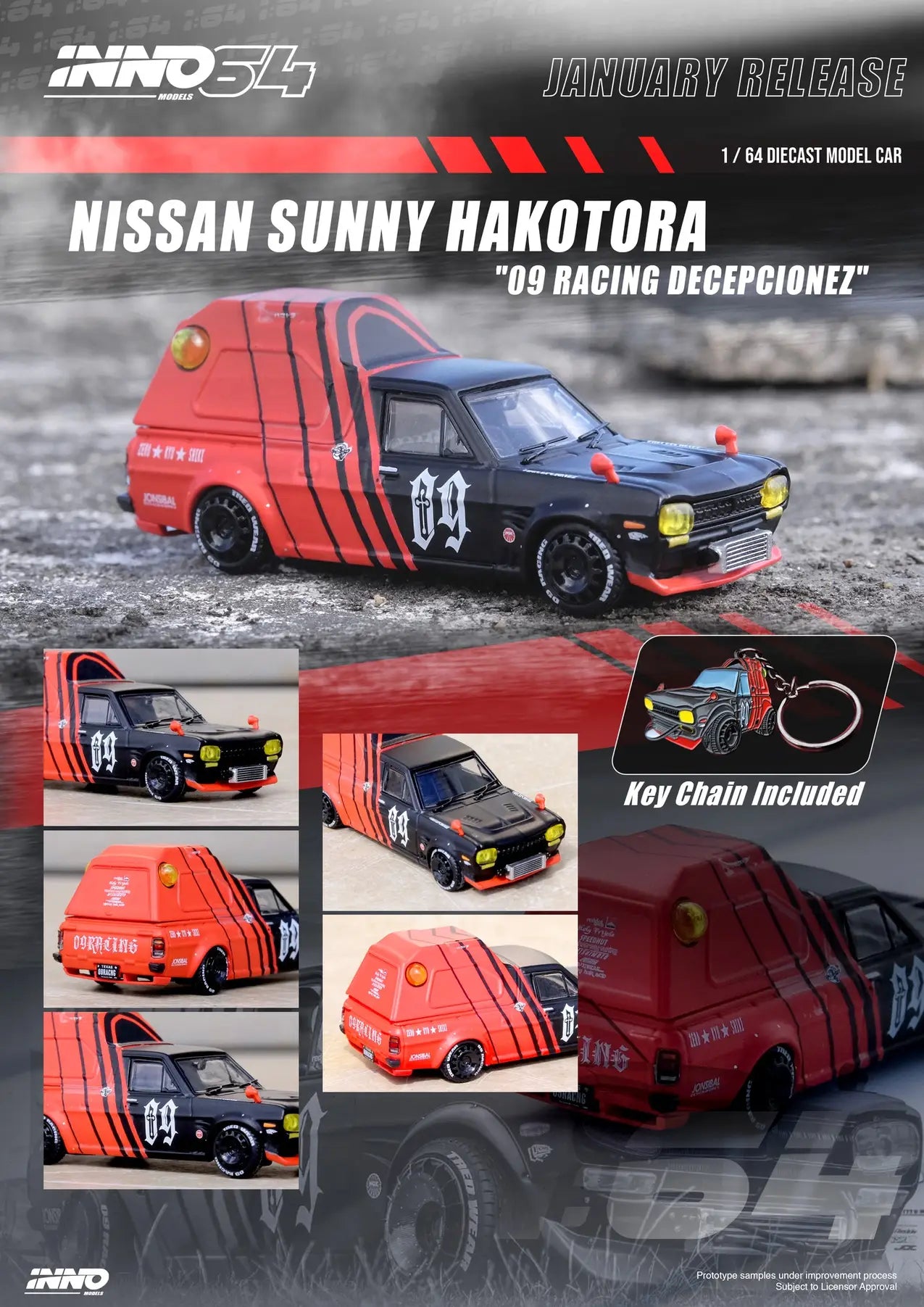 INNO64 - Nissan Sunny Hakotora *09 Racing* Decepcionez - IN64-HKT09-RAD - 1:64
