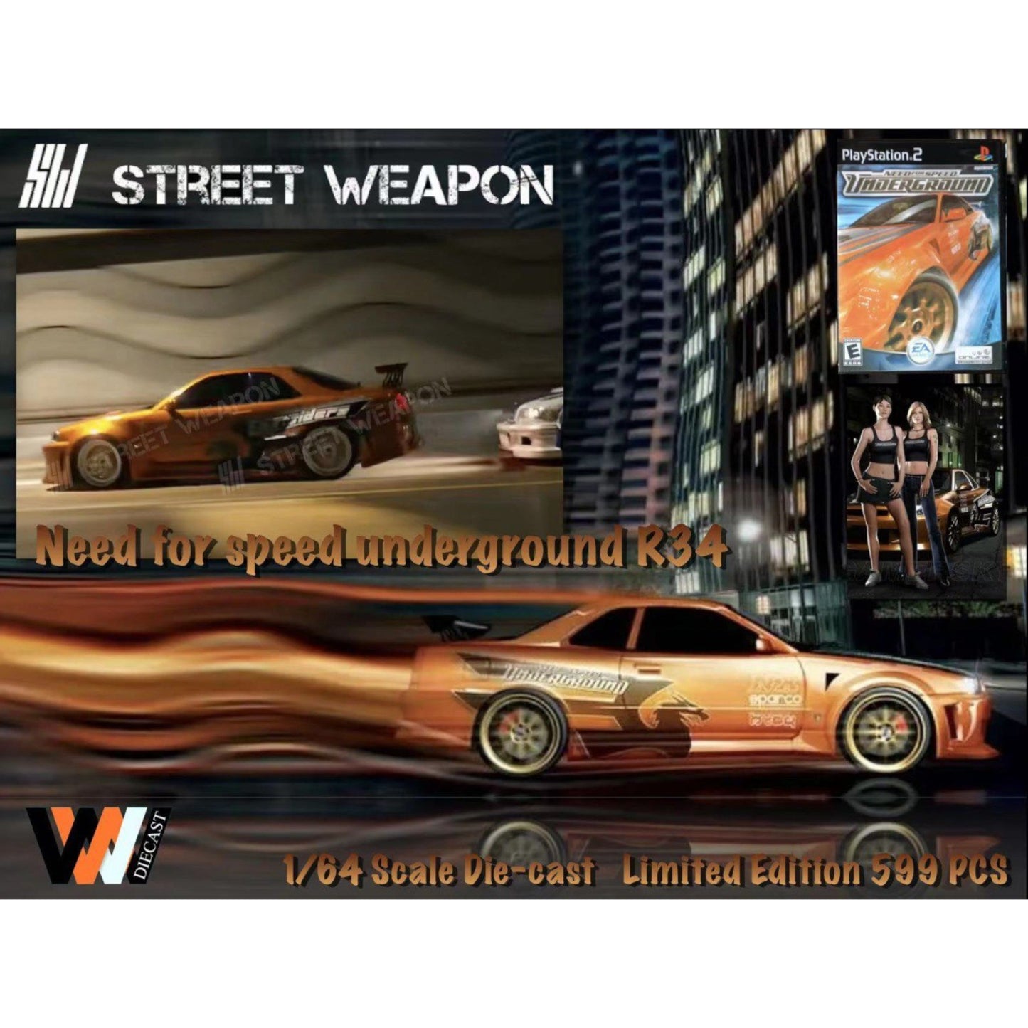StreetWeapon - Pre-Order - Nissan GT-R (R34) NFS Underground - SW64-R34-NFS