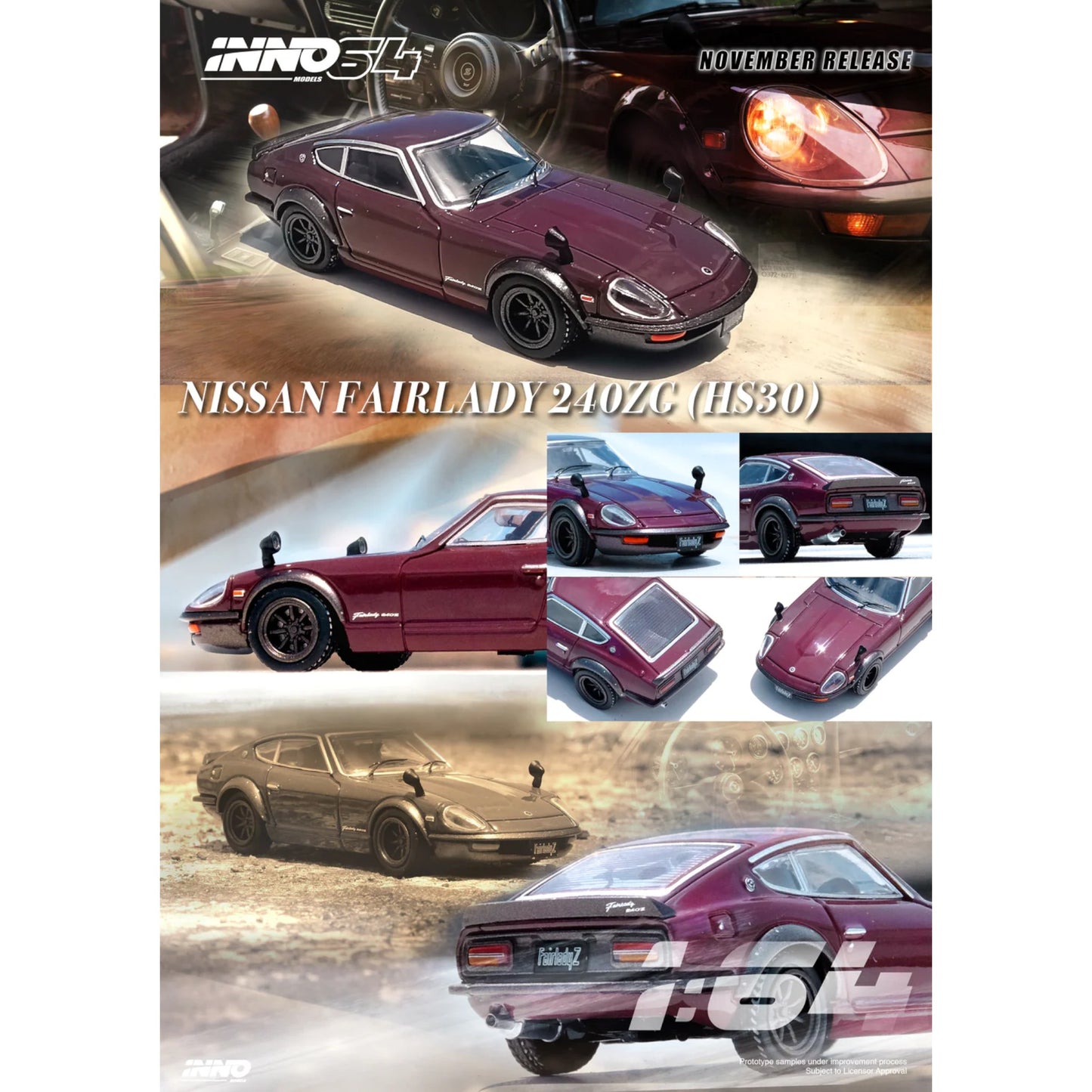 INNO64 - Nissan Fairlady 240ZG HS30, burgundy (dark red) - 1:64 - IN64-240ZG-MAROON