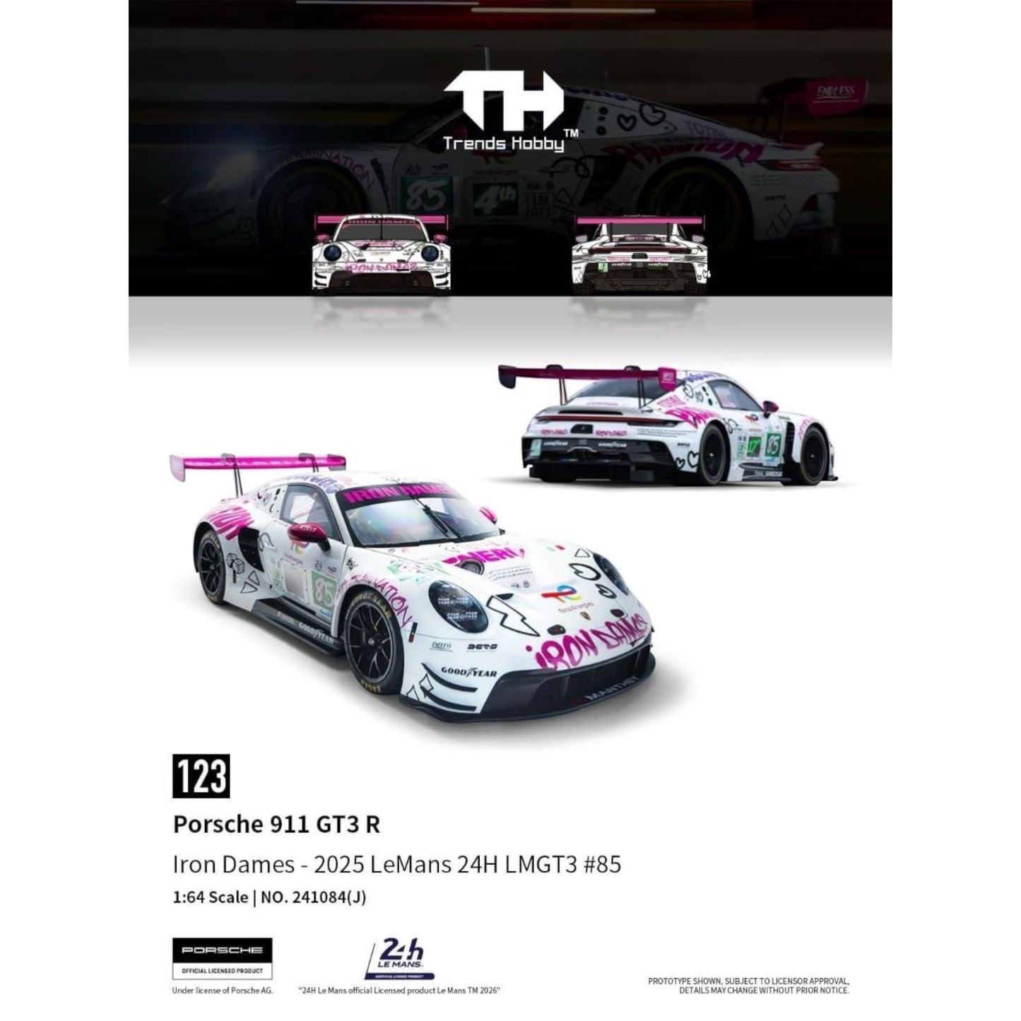 Trends Hobby - Pre-Order - Porsche 911 GT3 R - Iron Dames - 2025 LeMans 24H LMGT3 #85 - 241084-J