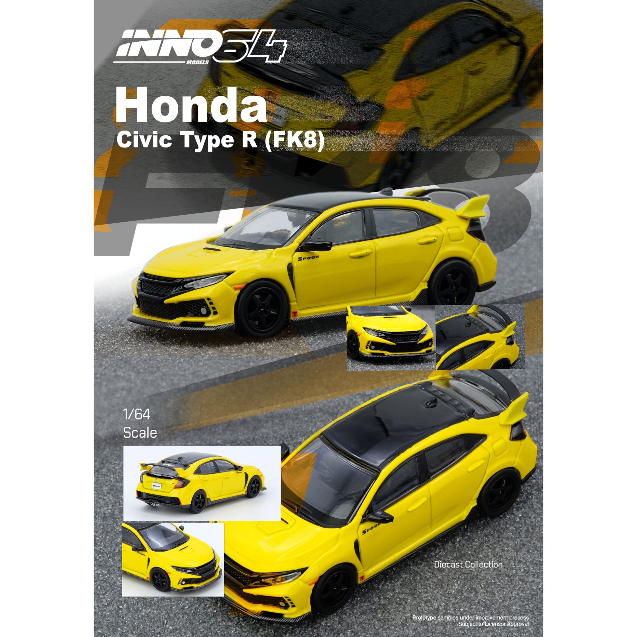INNO64 - Pre-Order - HONDA CIVIC TYPE-R (FK8) Yellow - IN64-FK8-YL