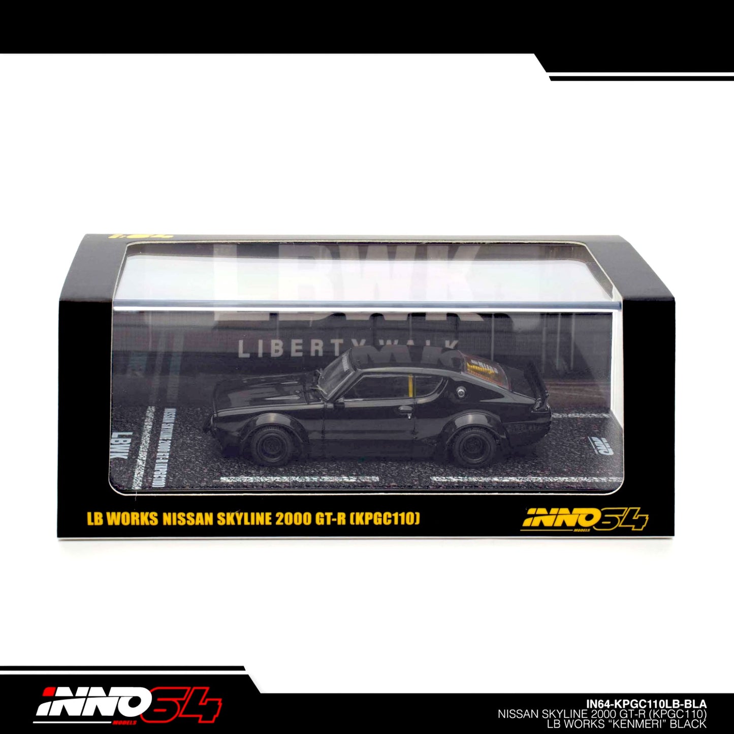 INNO64 - Nissan Skyline 2000 GT-R (KPGC110) "KENMERI" Black - IN64-KPGC110LB-BLA