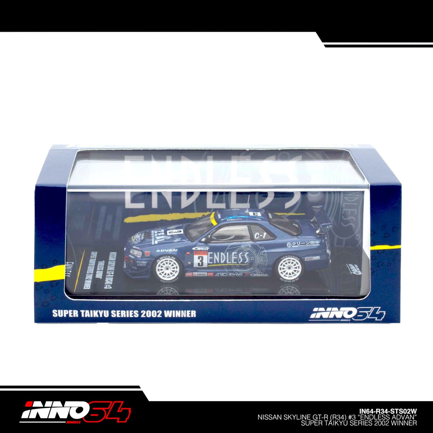 INNO64 - Pre-Order - Nissan Skyline GT-R (R34) #3 "ENDLESS ADVAN" - IN64-R34-STS02W
