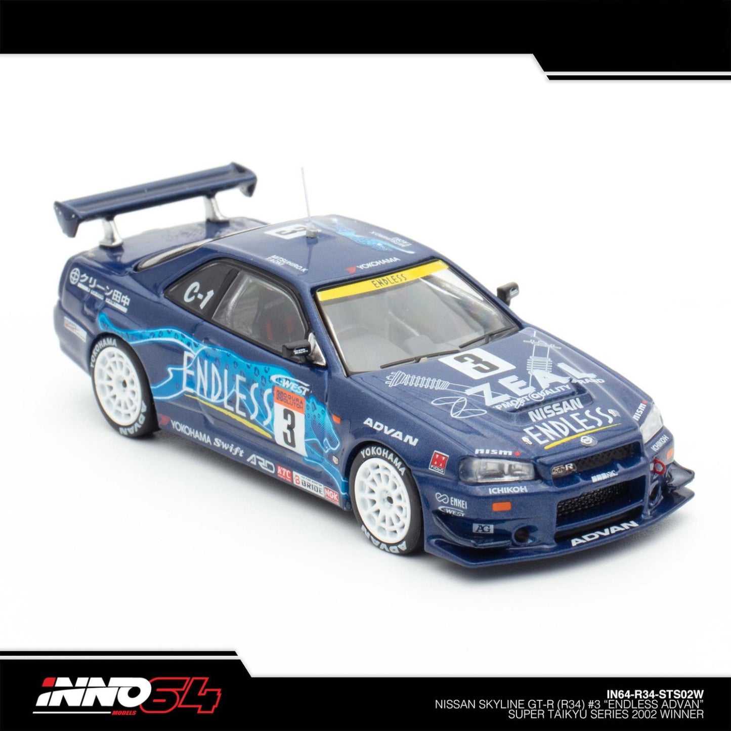 INNO64 - Pre-Order - Nissan Skyline GT-R (R34) #3 "ENDLESS ADVAN" - IN64-R34-STS02W
