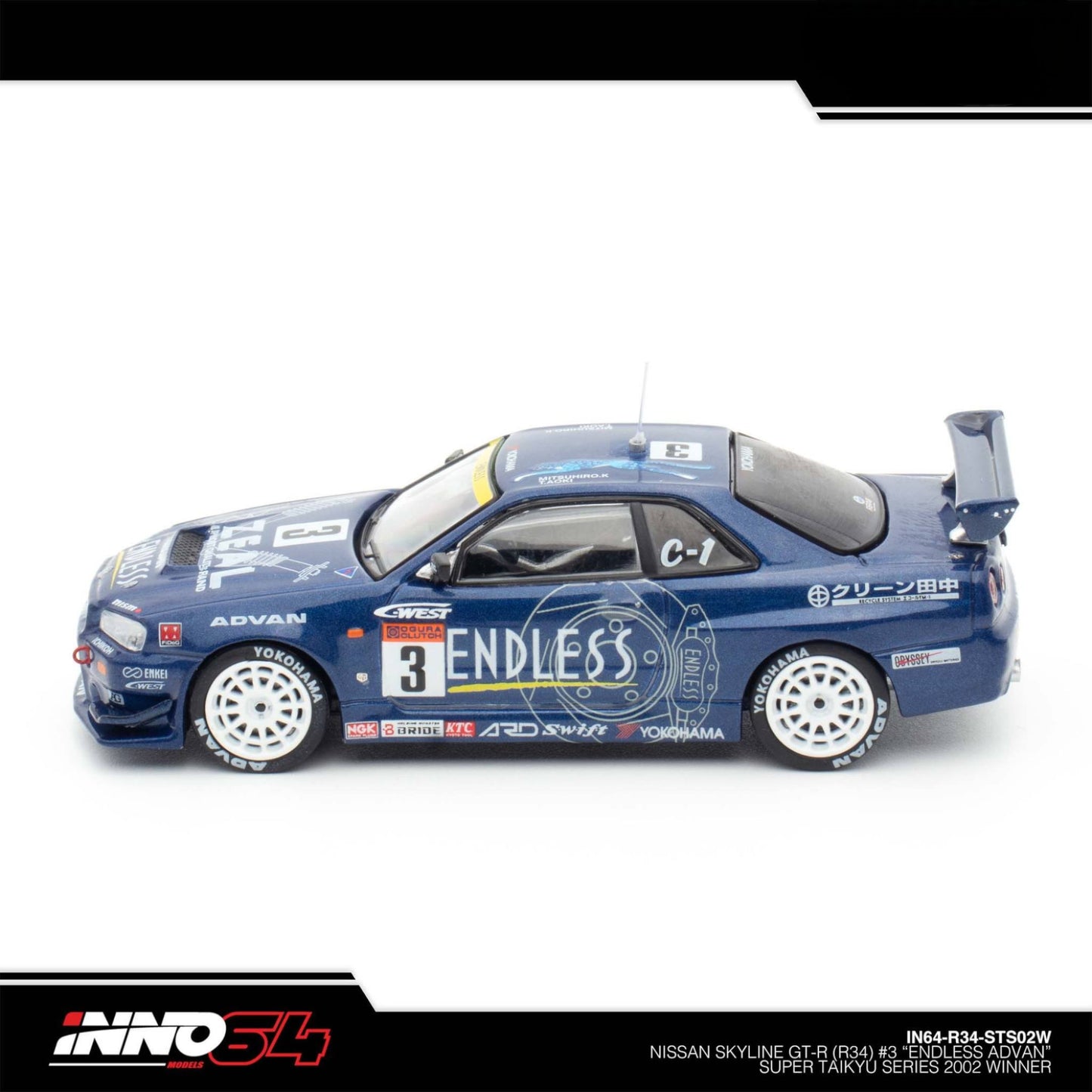 INNO64 - Pre-Order - Nissan Skyline GT-R (R34) #3 "ENDLESS ADVAN" - IN64-R34-STS02W