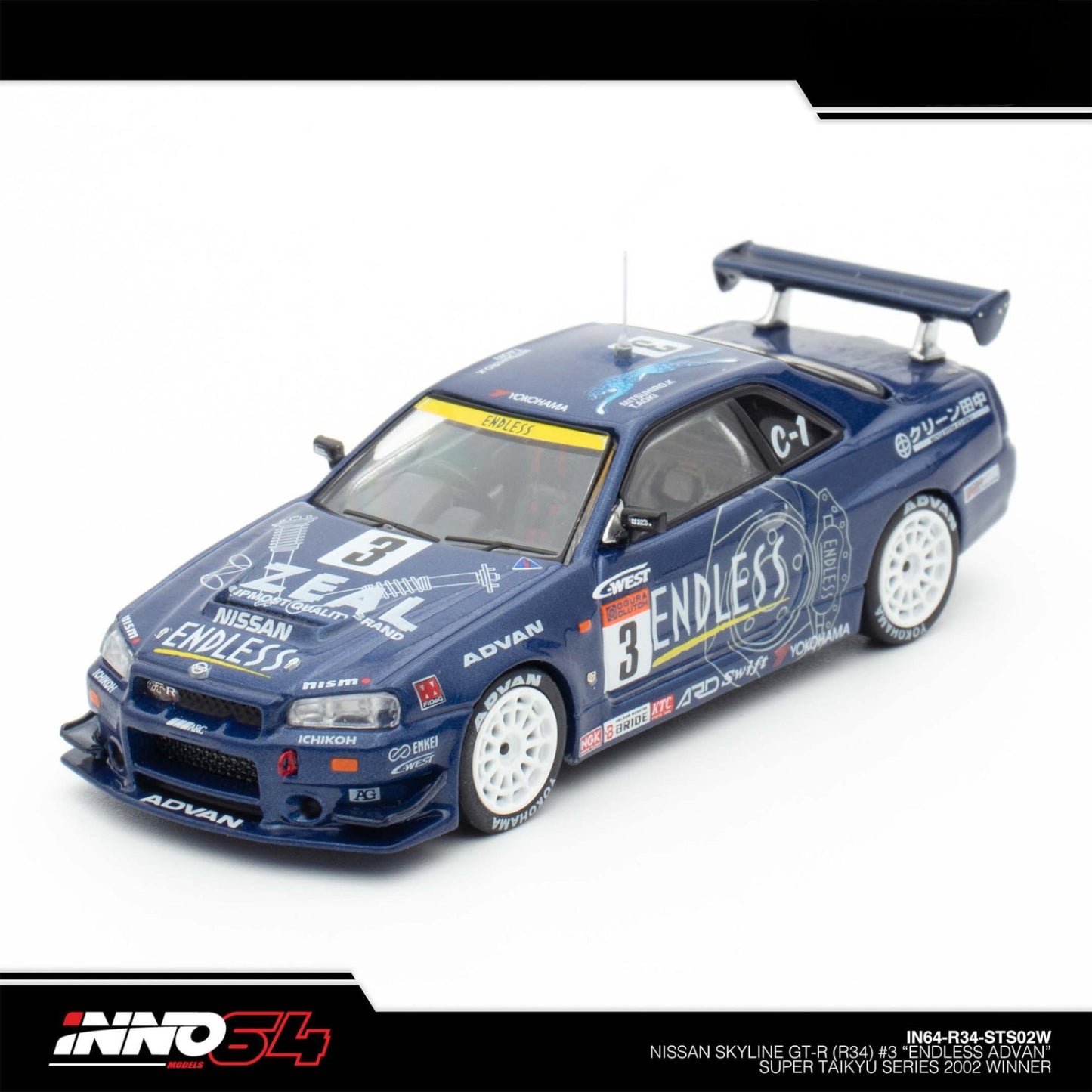 INNO64 - Pre-Order - Nissan Skyline GT-R (R34) #3 "ENDLESS ADVAN" - IN64-R34-STS02W