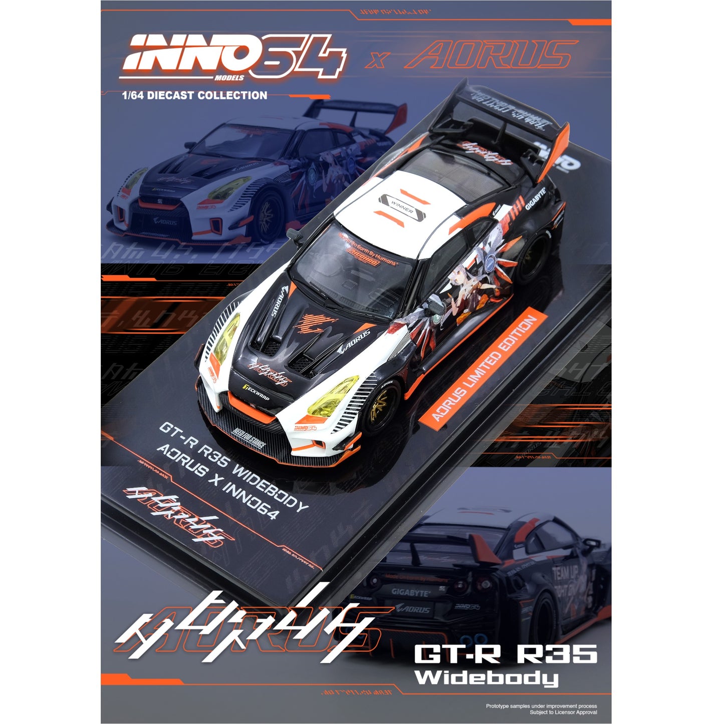 INNO64 - Pre-Order - Nissan GT-R R35 Widebody *AORUS* Limited Edition - IN64-R35LB-AORUS