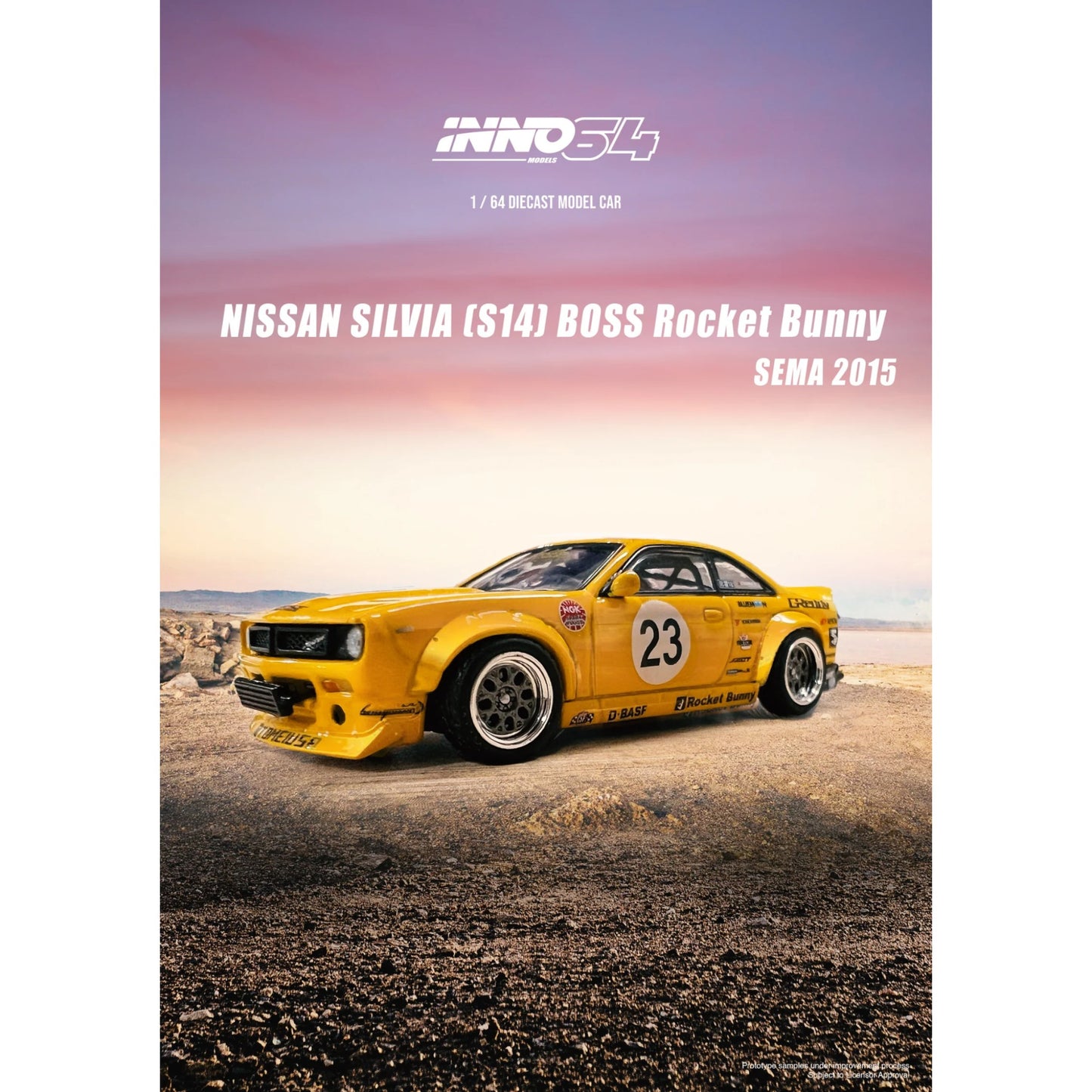 INNO64 - 2015 Nissan Silvia (S14) Boss *Rocket Bunny* Sema, yellow - 1:64 - IN64-S14B-RB15