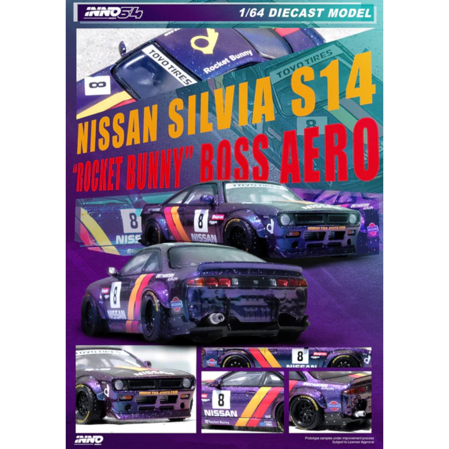 INNO64 - NISSAN SILVIA (S14) BOSS "ROCKET BUNNY" Purple - IN64-S14B-PRP