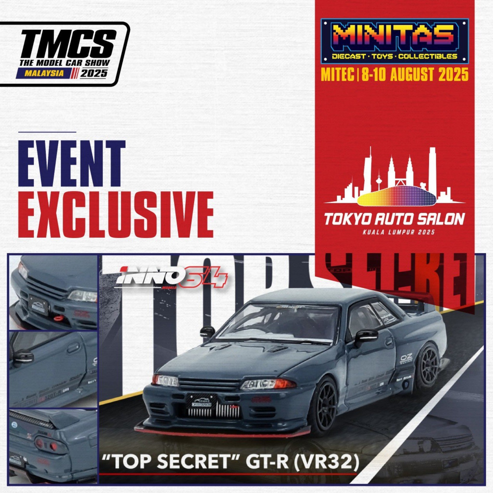 INNO64 - Pre-Order - Nissan Skyline Top Secret GT-R (VR32) Grey | 2025 Tokyo Auto Salon