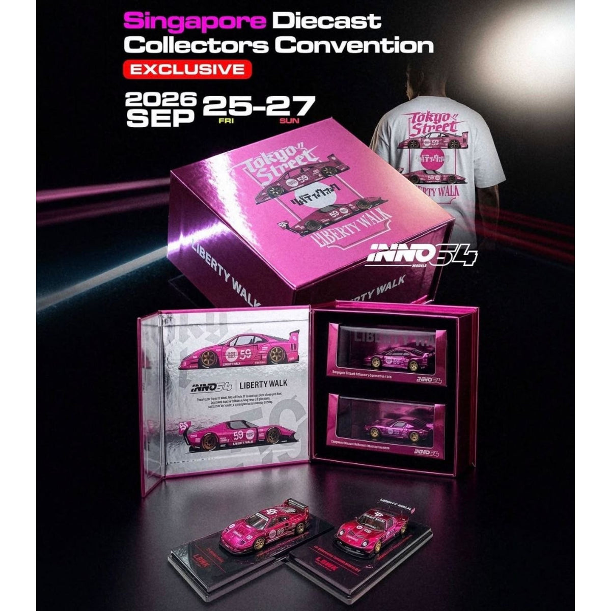 INNO64x Liberty Walk - Pre-Order - SDCC 2026 Event Exclusive Boxset - LBWK F40 & Miura chrome pink