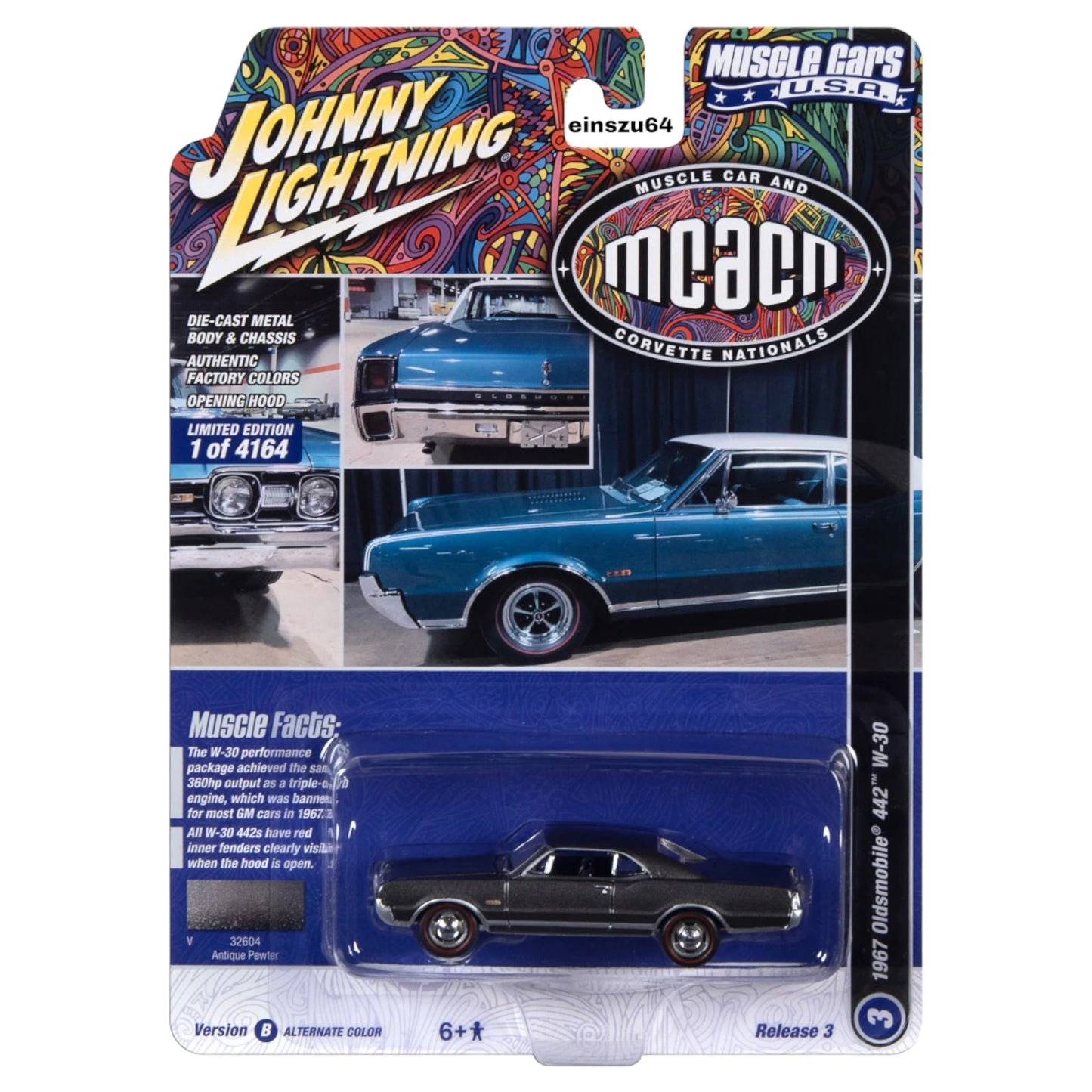 Johnny Lightning - 1967 Oldsmobile 442 W-30 *MCACN*, antique pewter - JLSP289B