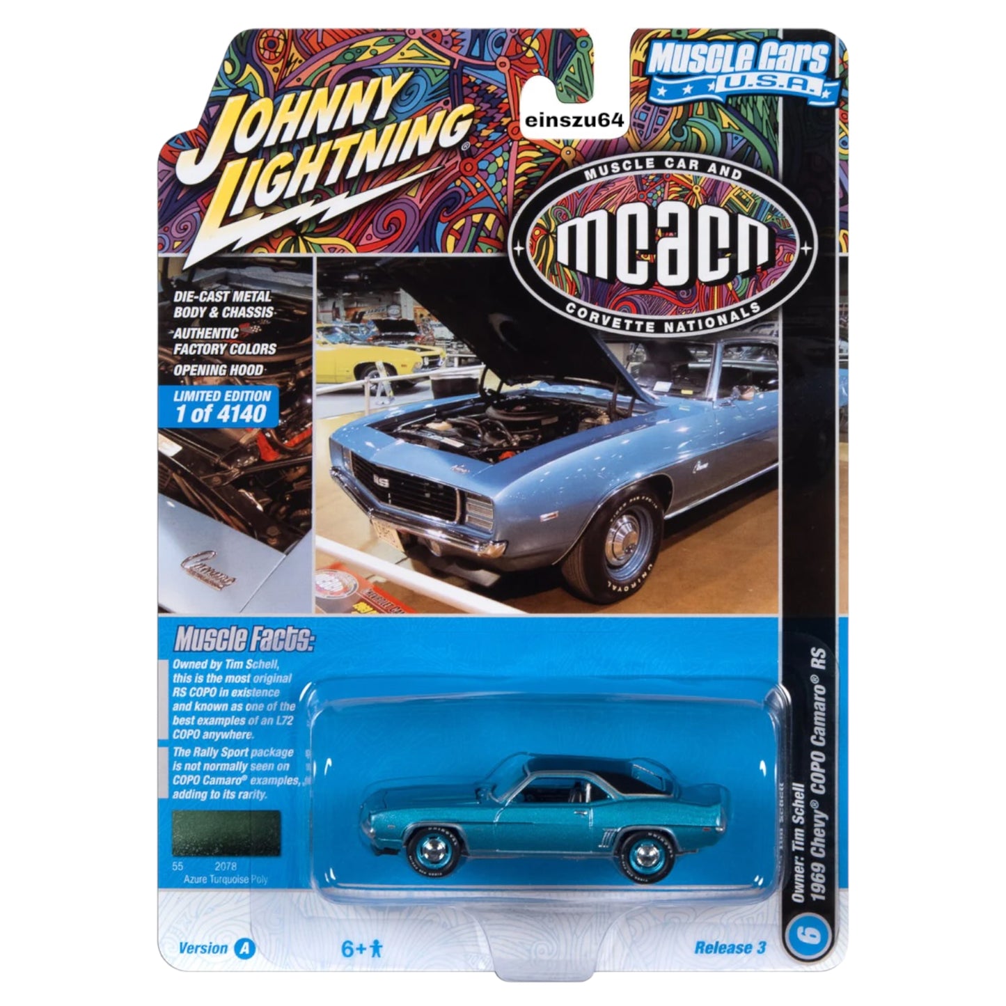 Johnny Lightning - 1969 Chevrolet COPO Camaro RS *MCACN*, azure - JLSP292A