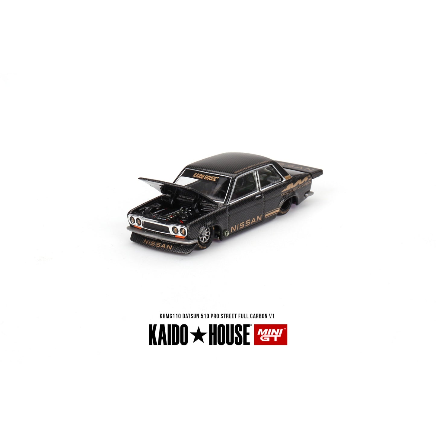 Mini GT Kaido House - Datsun 510 Pro Street Full Carbon V1 - KHMG110 - 1:64