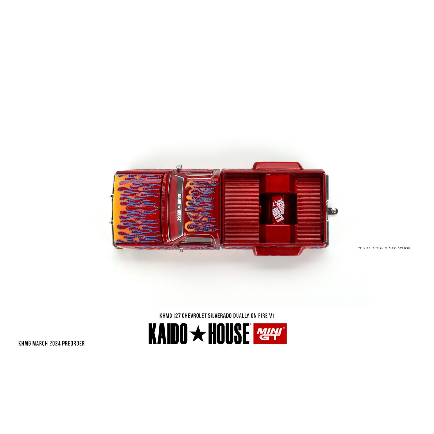 Mini GT Kaido House - 1980 Chevrolet Silverado Dually on Fire V1, red - KHMG127 - 1:64