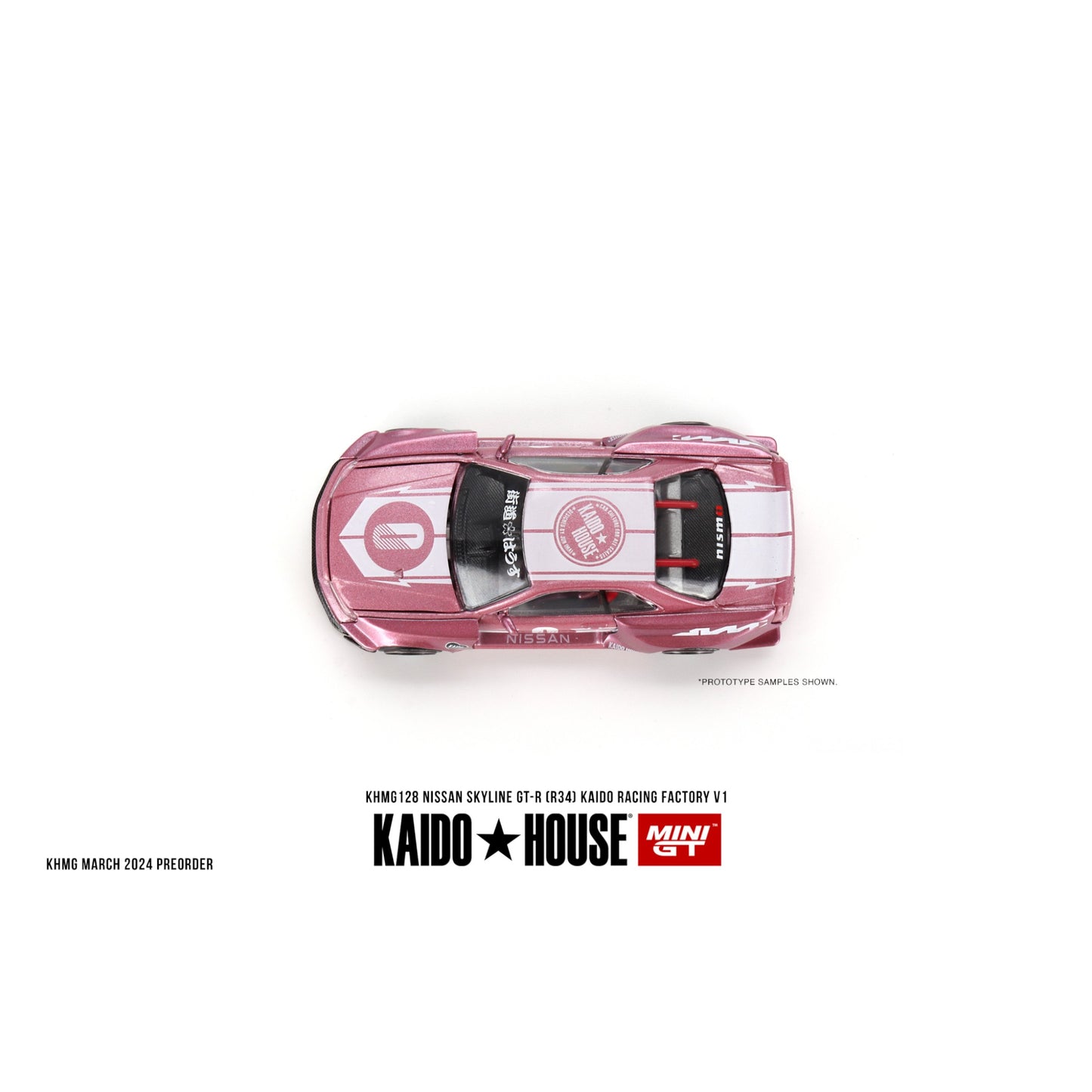 Mini GT Kaido House - 1999 Nissan Skyline GT-R (R34) Kaido Racing Factory V1, pink - KHMG128