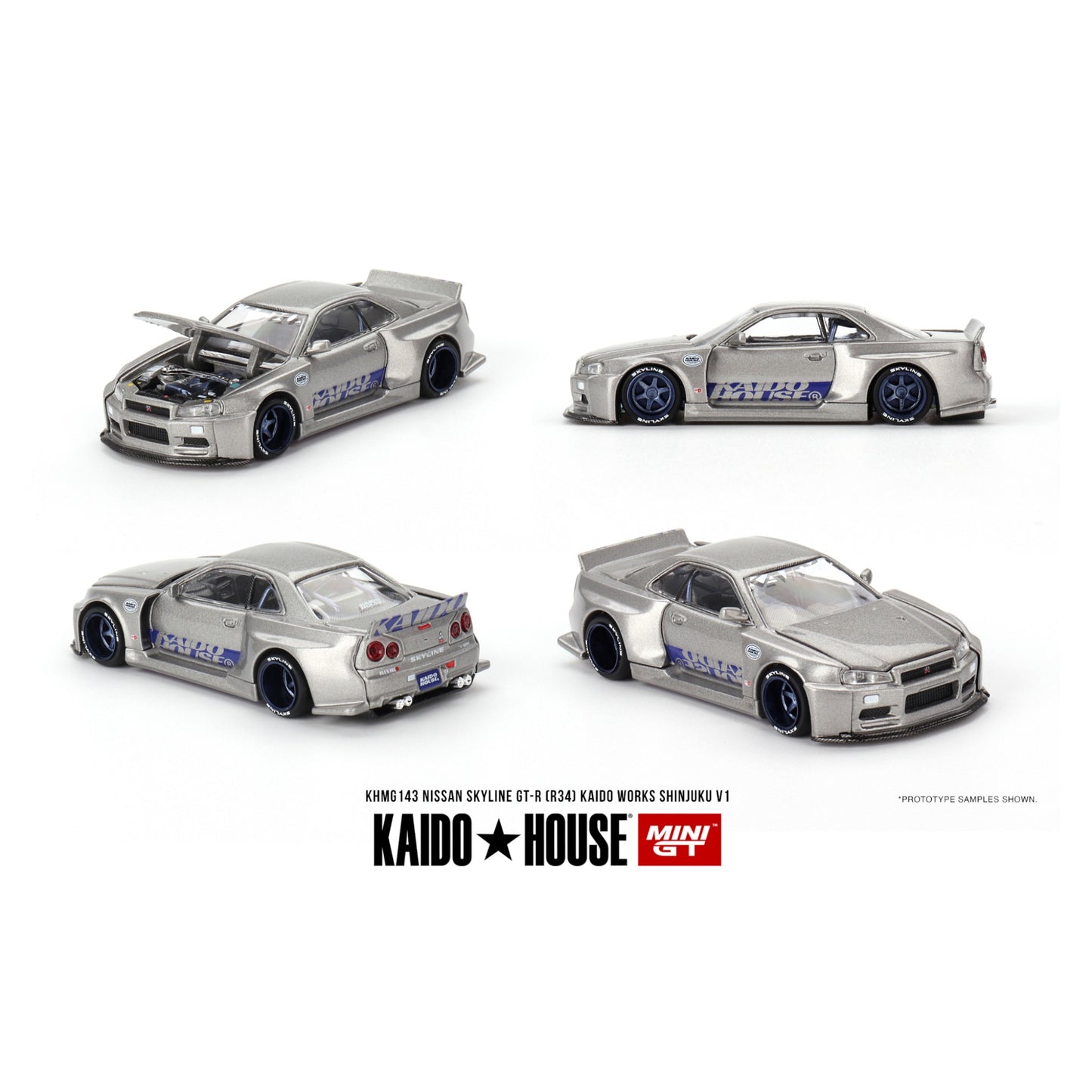 Mini GT Kaido House - Nissan Skyline GT-R (R34) Kaido Works Shinjuku V1 - KHMG143 - 1:64