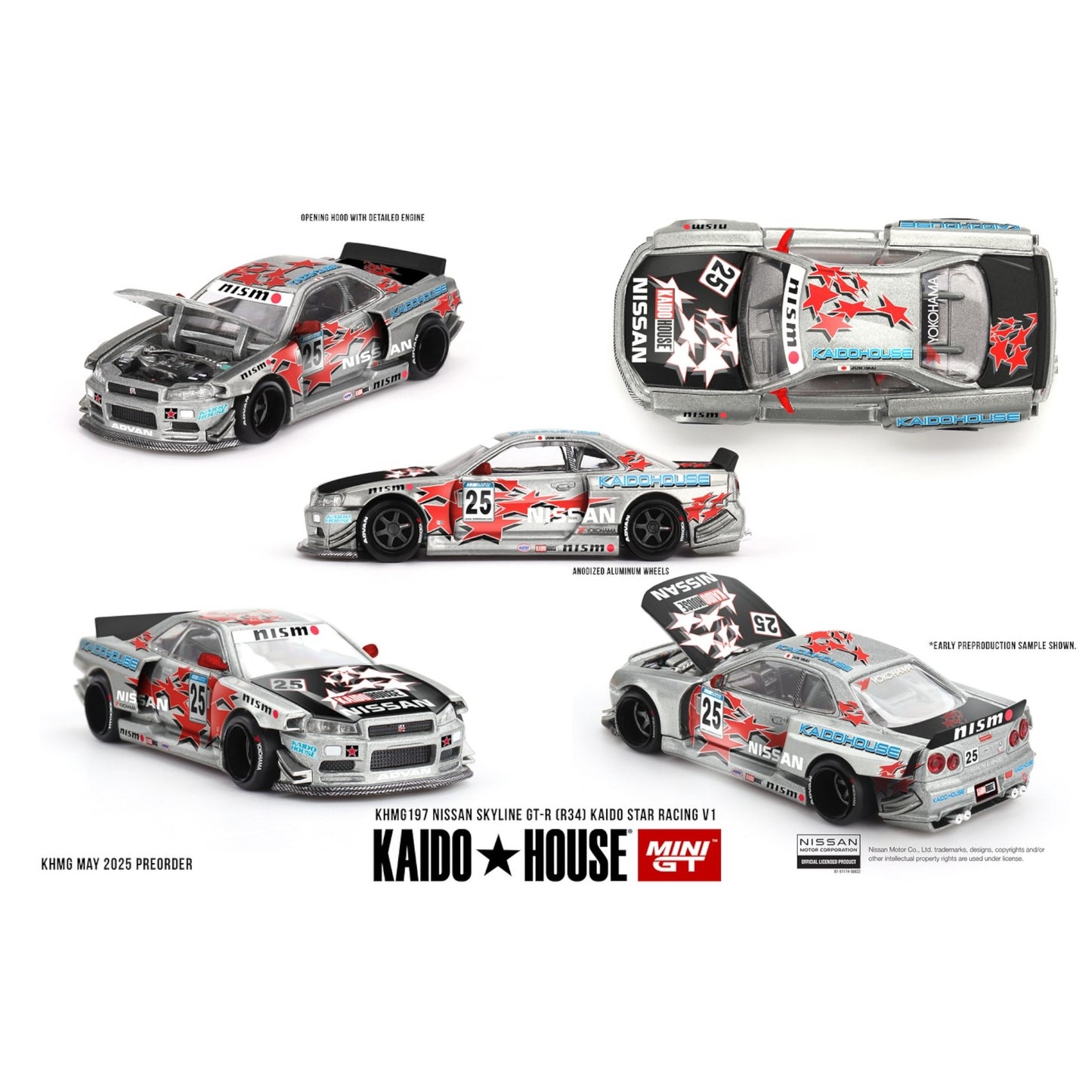 Mini GT Kaido House - Pre-Order - NISSAN SKYLINE GT-R (R34) KAIDO STAR RACING V1 - KHMG197