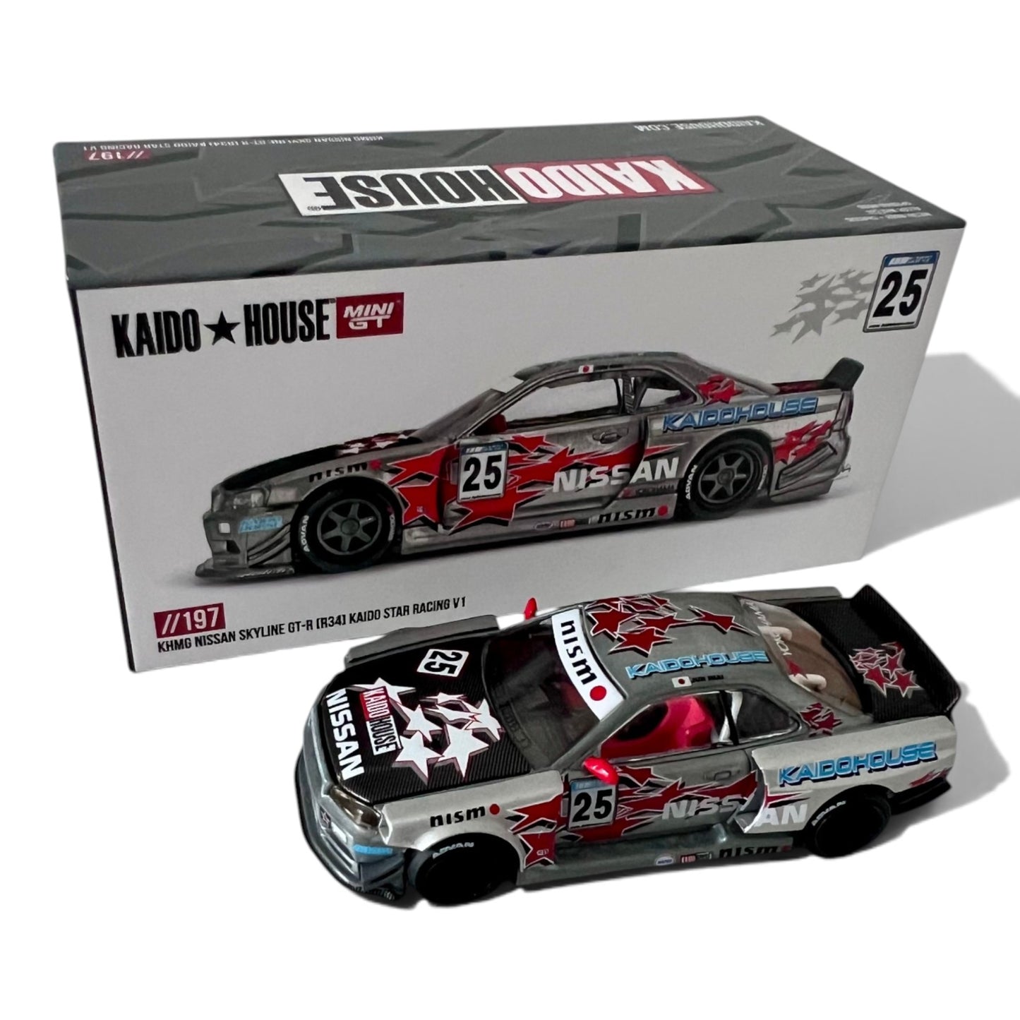 Mini GT Kaido House - NISSAN SKYLINE GT-R (R34) KAIDO STAR RACING V1 - KHMG197 - Chase Car