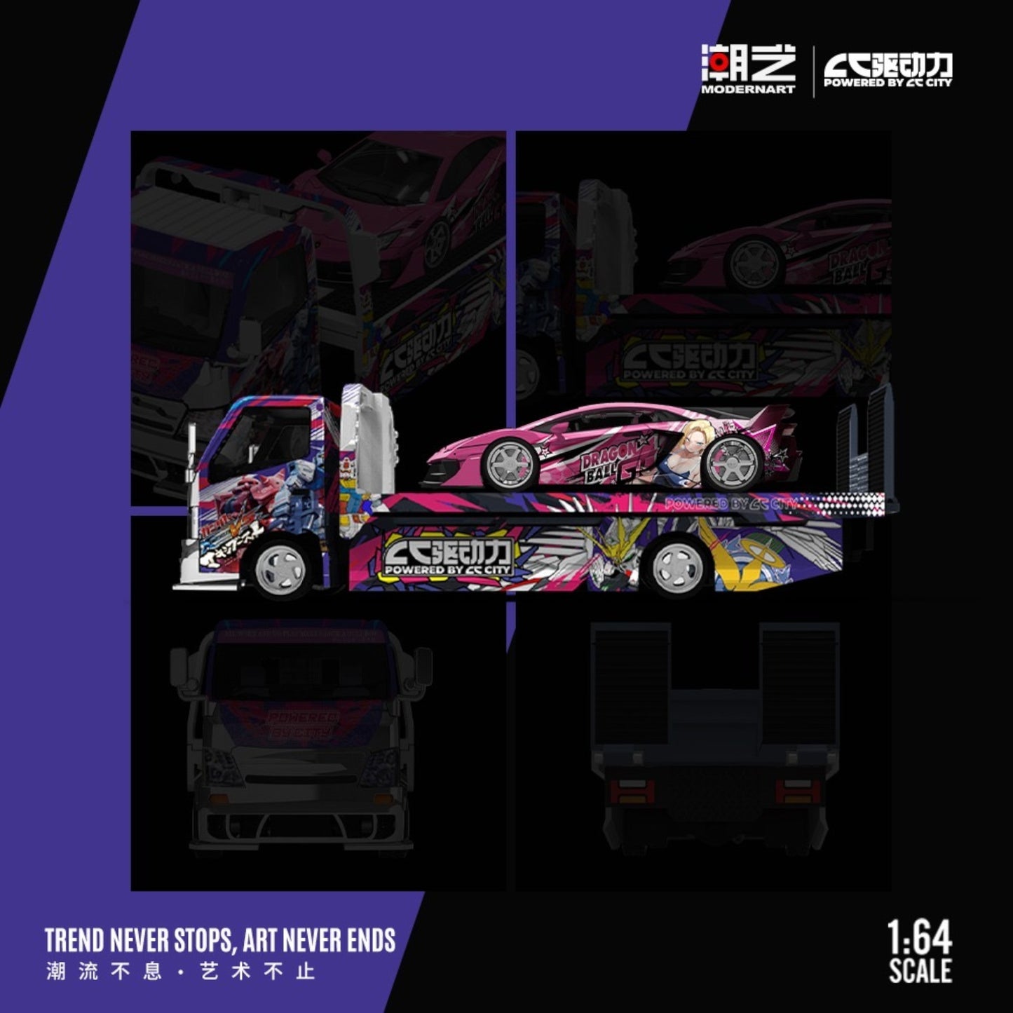 Pre-Order bis 13.09.2025 - ModerArt - Lamborghini Drive Force Custom Painted - Dragonball Z + H300 Flatbed Transport Trailer
