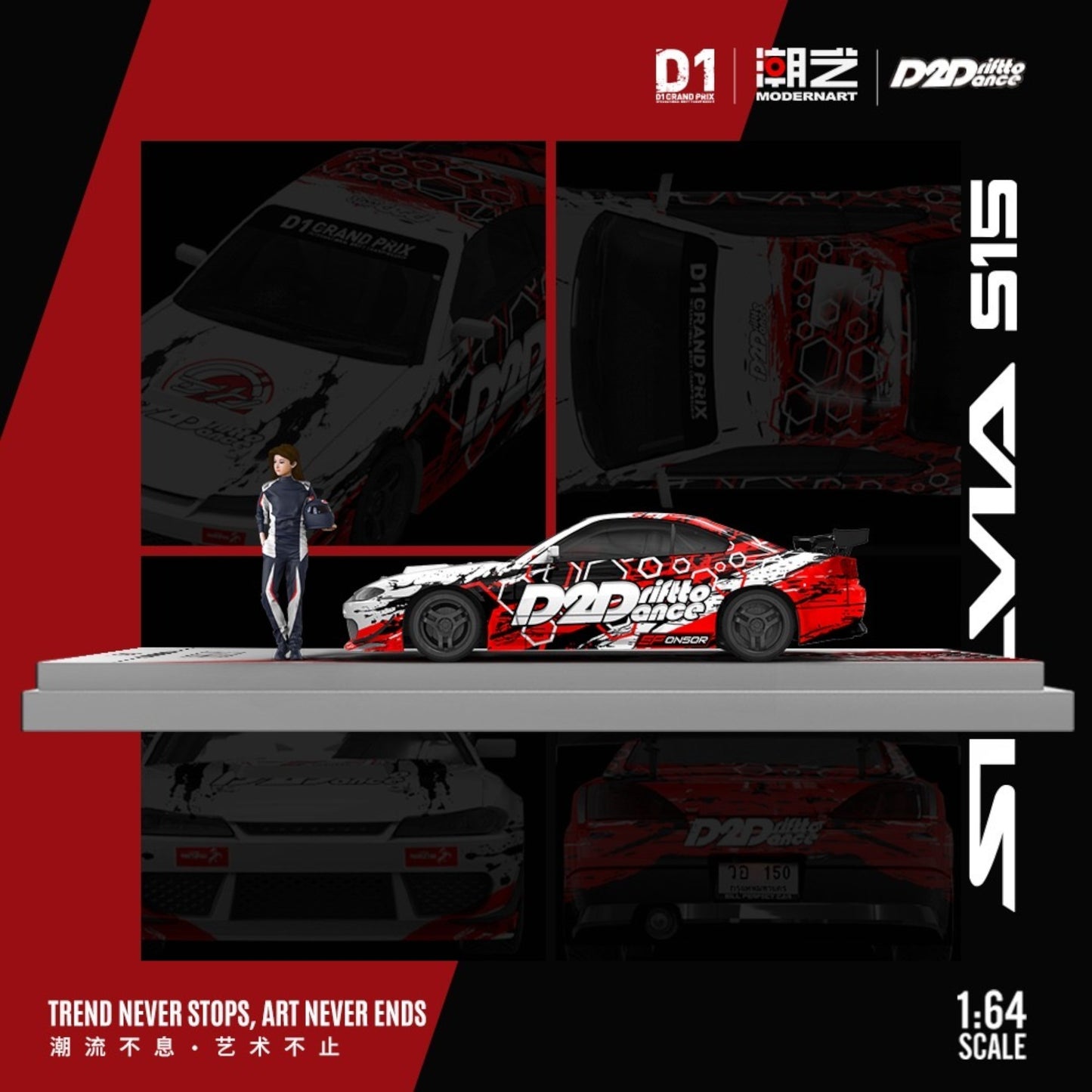 ModernArt & D2D - Pre-Order - Drift Club SILVA S15 D2D Drift + Figur - MD800601-1