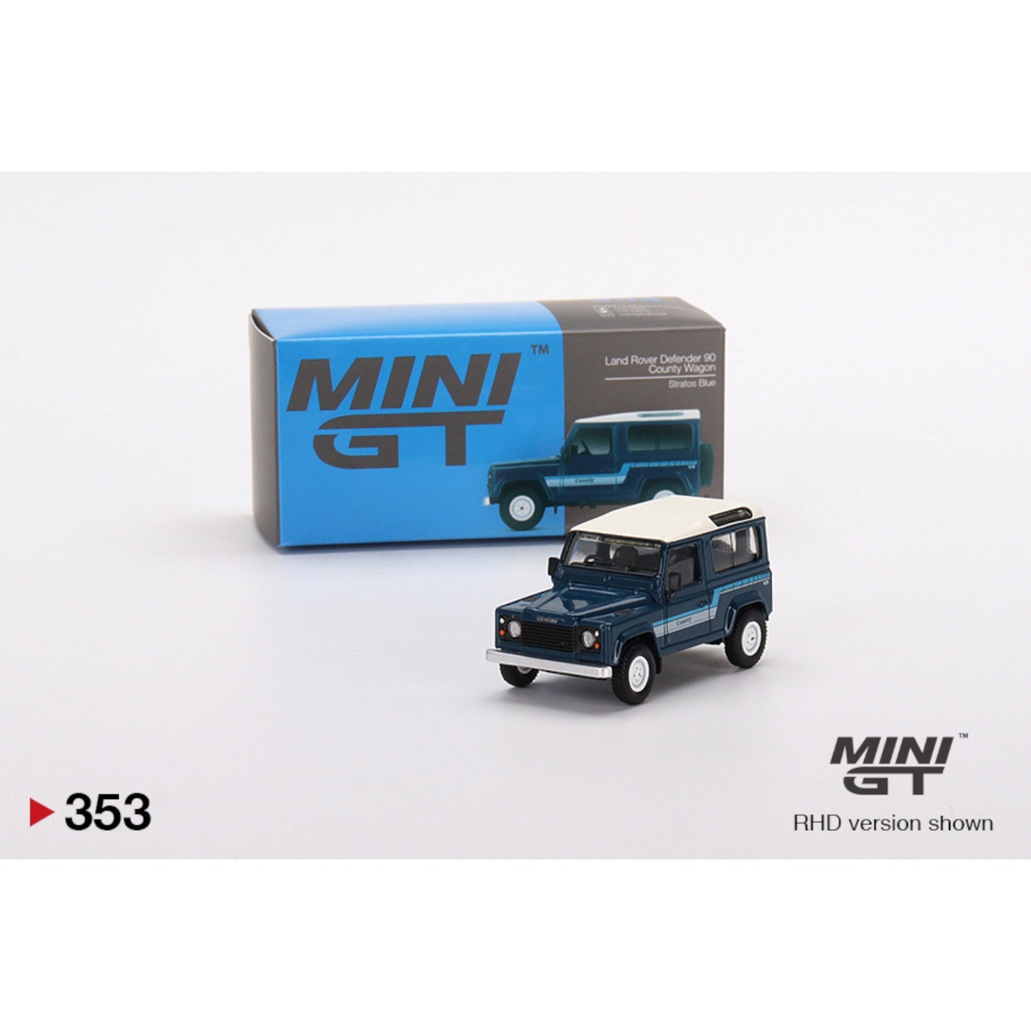 Mini GT - Land Rover Defender 90 County Wagon Stratos Blue - MGT00353 (LHD)