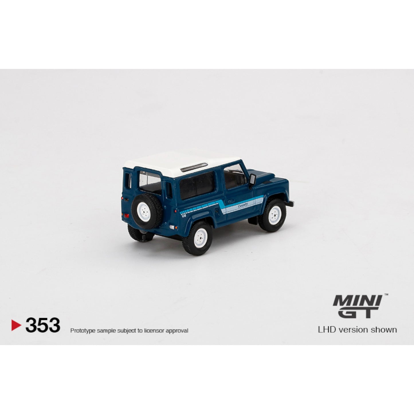 Mini GT - Land Rover Defender 90 County Wagon Stratos Blue - MGT00353 (LHD)