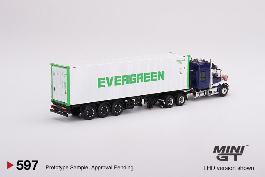 Mini GT - Western Star 49X Blue w/ 40' Reefer Container "EVERGREEN" - MGT00597 (LHD)