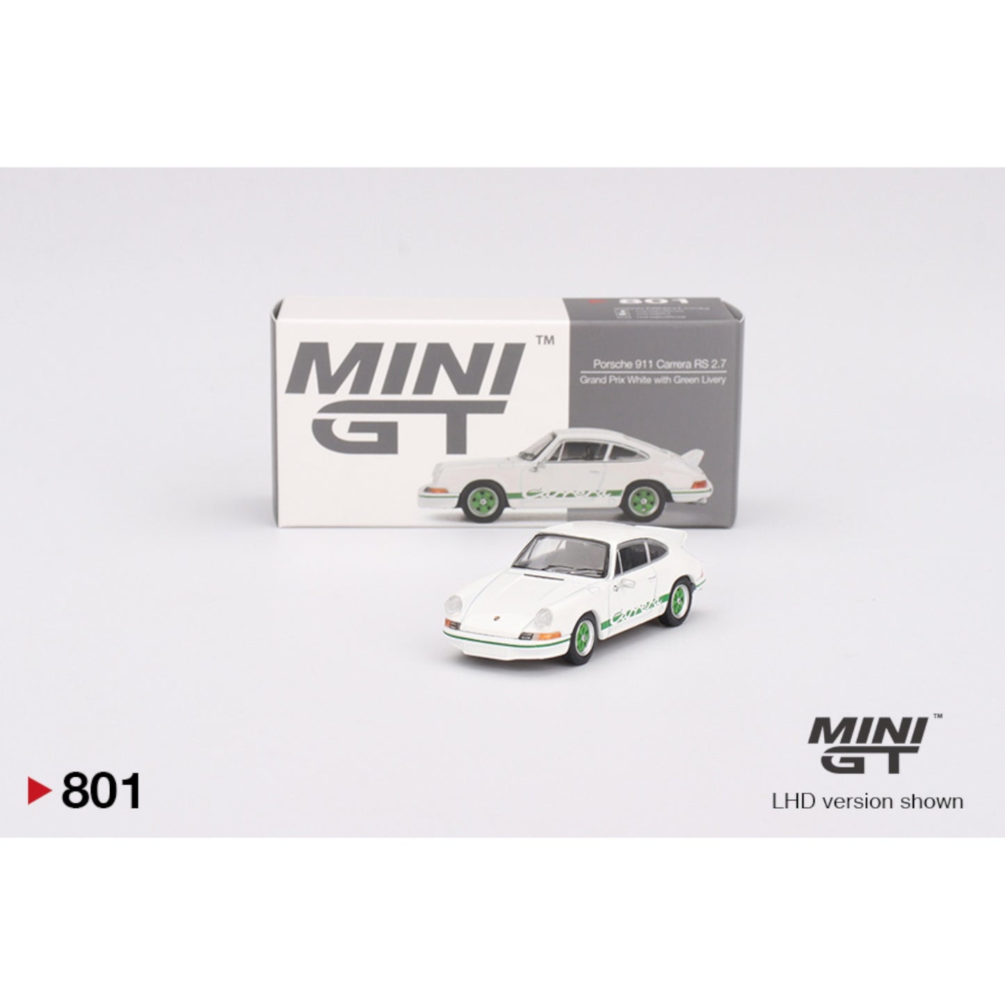 Mini GT - Pre-Order - Porsche 911 Carrera RS 2.7 Grand Prix White with Green Livery - MGT00801 (LHD)