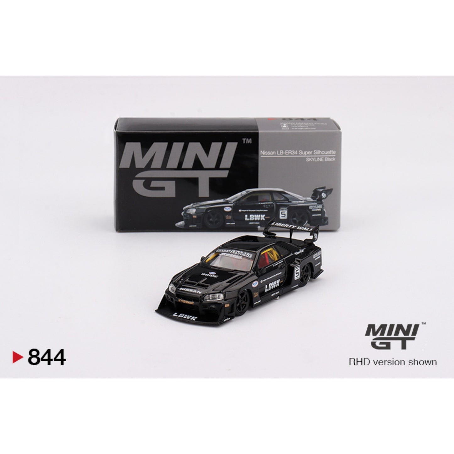 Mini GT - 2024 Nissan Skyline GT-R (R34) Super Silhoutte, black - MGT00844 (RHD)