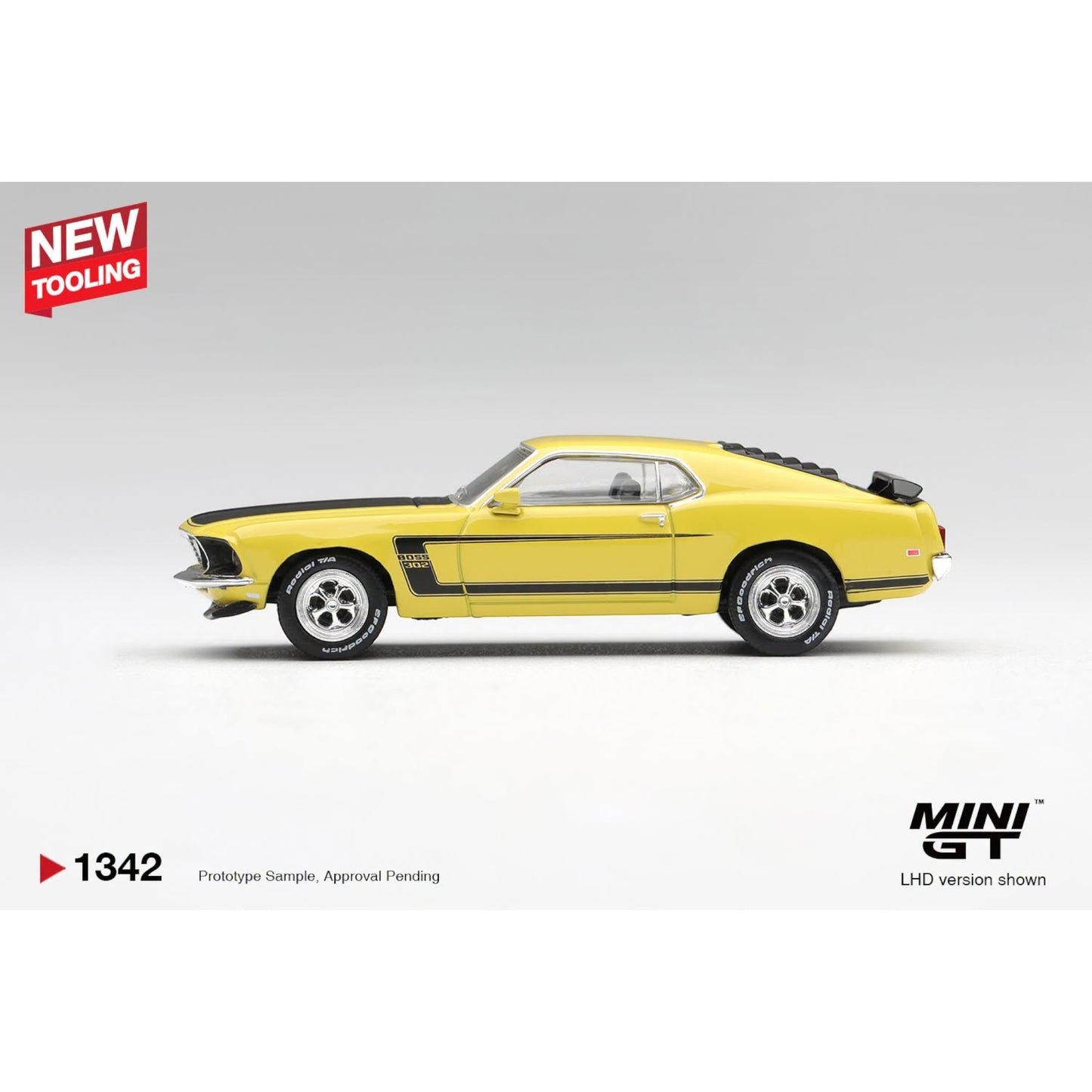 Mini GT - Pre-Order - Ford Mustang Boss 302 1969 Bright Yellow - MGT01342 (LHD)