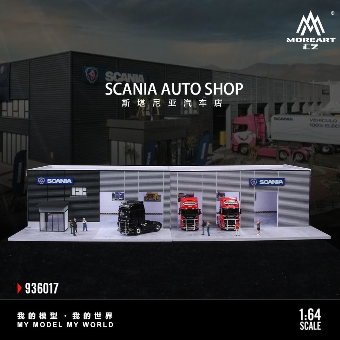 MoreArt - Pre-Order - Scania Car Store Diorama mit Beleuchtung 60x30x12,5cm - MO936017