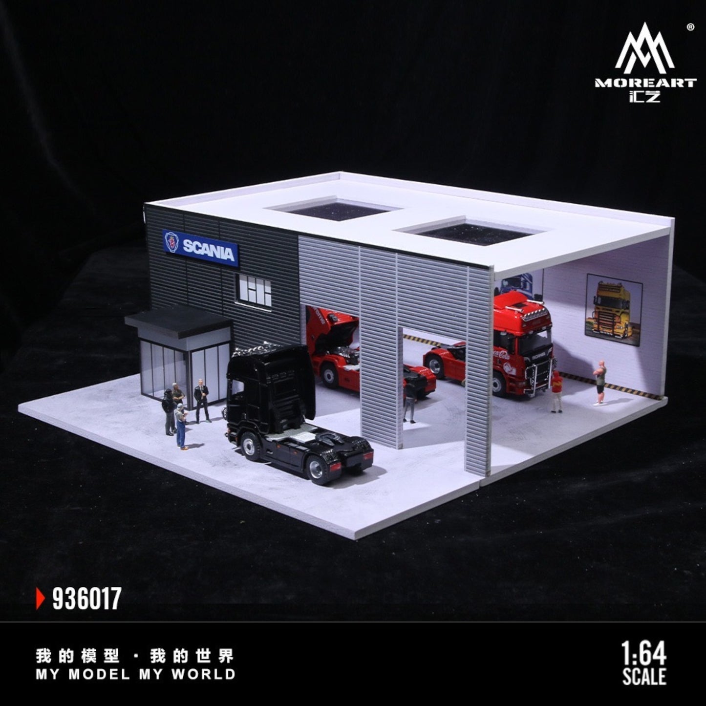 MoreArt - Pre-Order - Scania Car Store Diorama mit Beleuchtung 60x30x12,5cm - MO936017