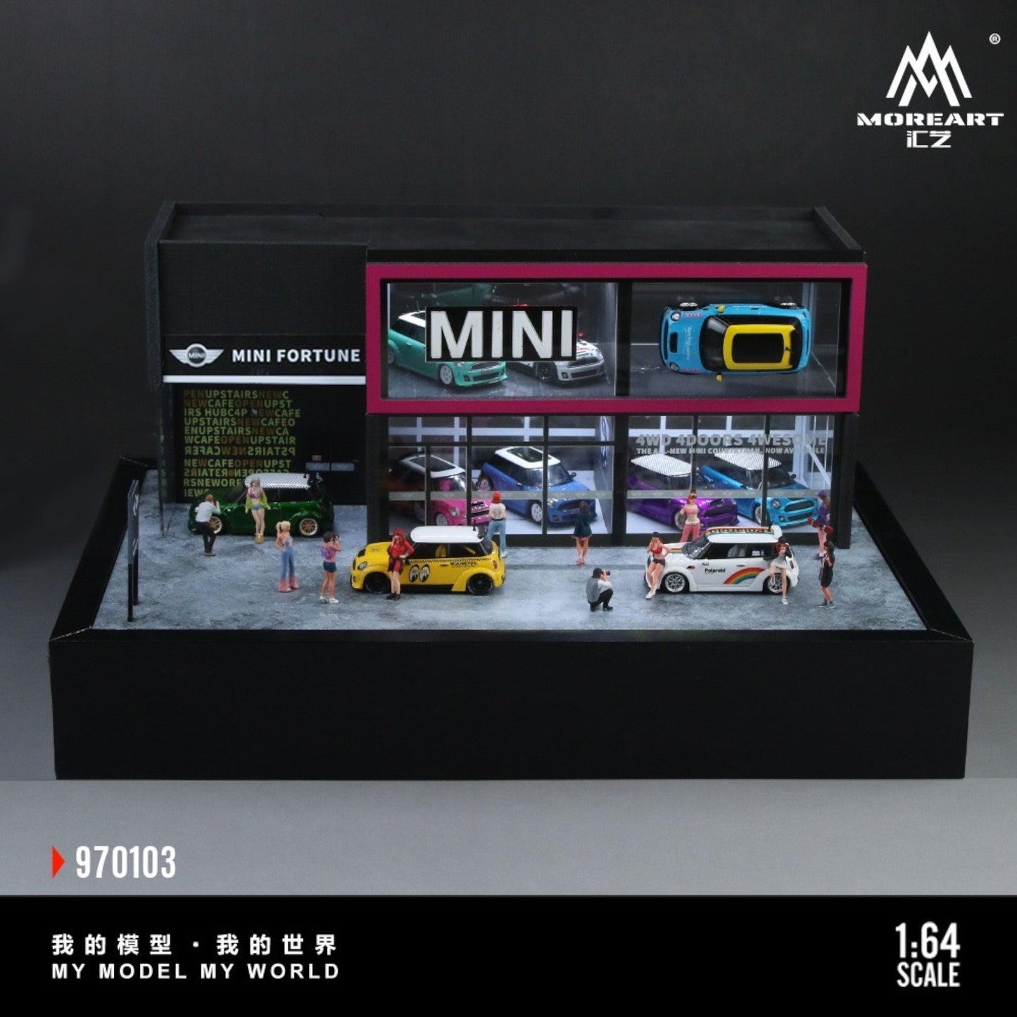 Pre-Order bis 13.09.2025 - MoreArt - MINI Automobile Exhibition Hall Diorama mit Beleuchtung - MO970103
